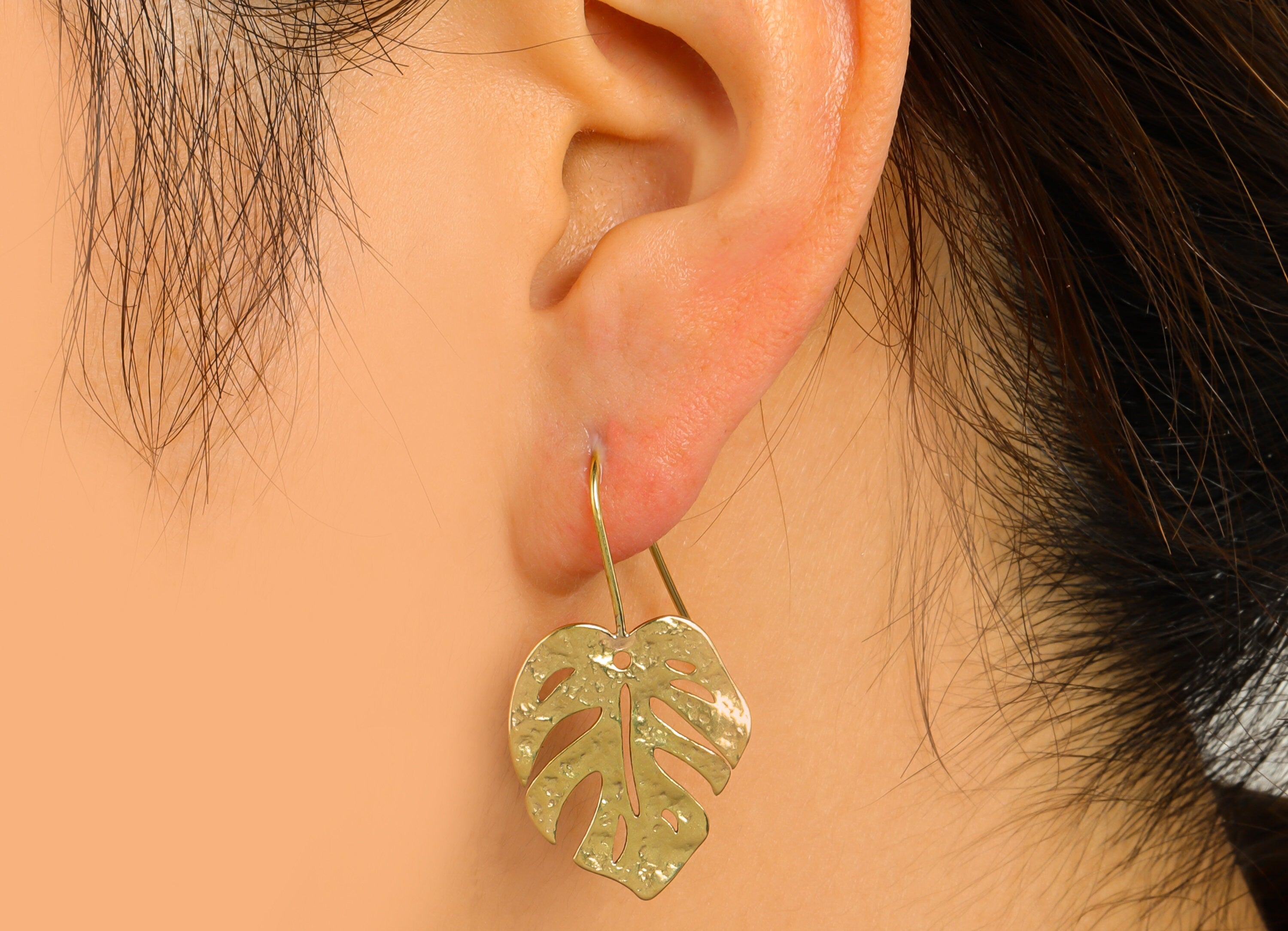 Raw Brass Monstera Ear Wires Earring - Brass Leaf Hook Earring -Textured Botanical Earring Hook - Ear Earring Wire -36.8x19.78x1mm- PP8573 - DOMEDBAZAAR