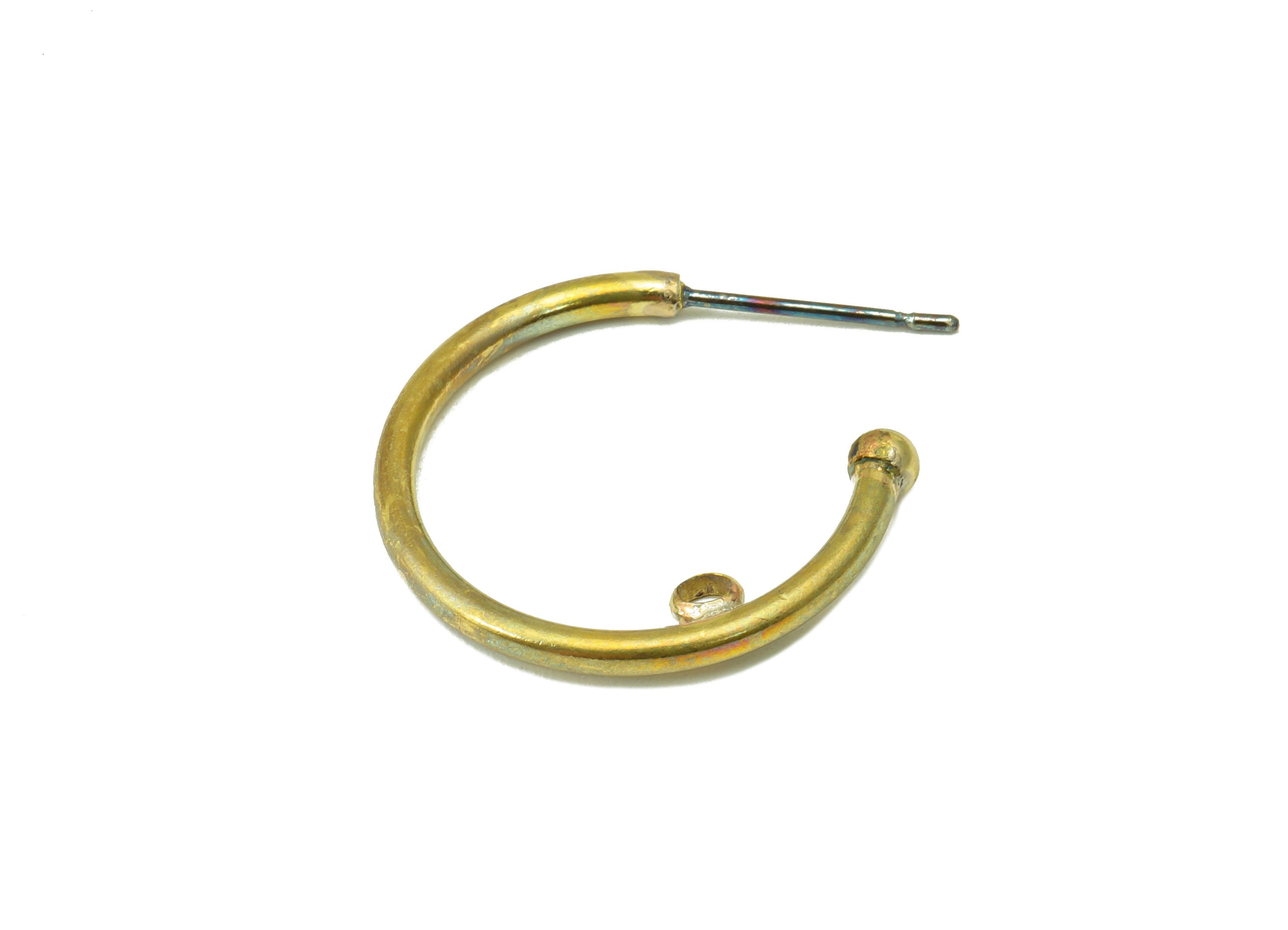 Brass Open Hoop Earring Stud - Brass Mini Ball Hoop Earring Post - Hoop C Earring Post with Loop - Earring Post - 25.03x20.89x1.82mm- PP8574 - DOMEDBAZAAR