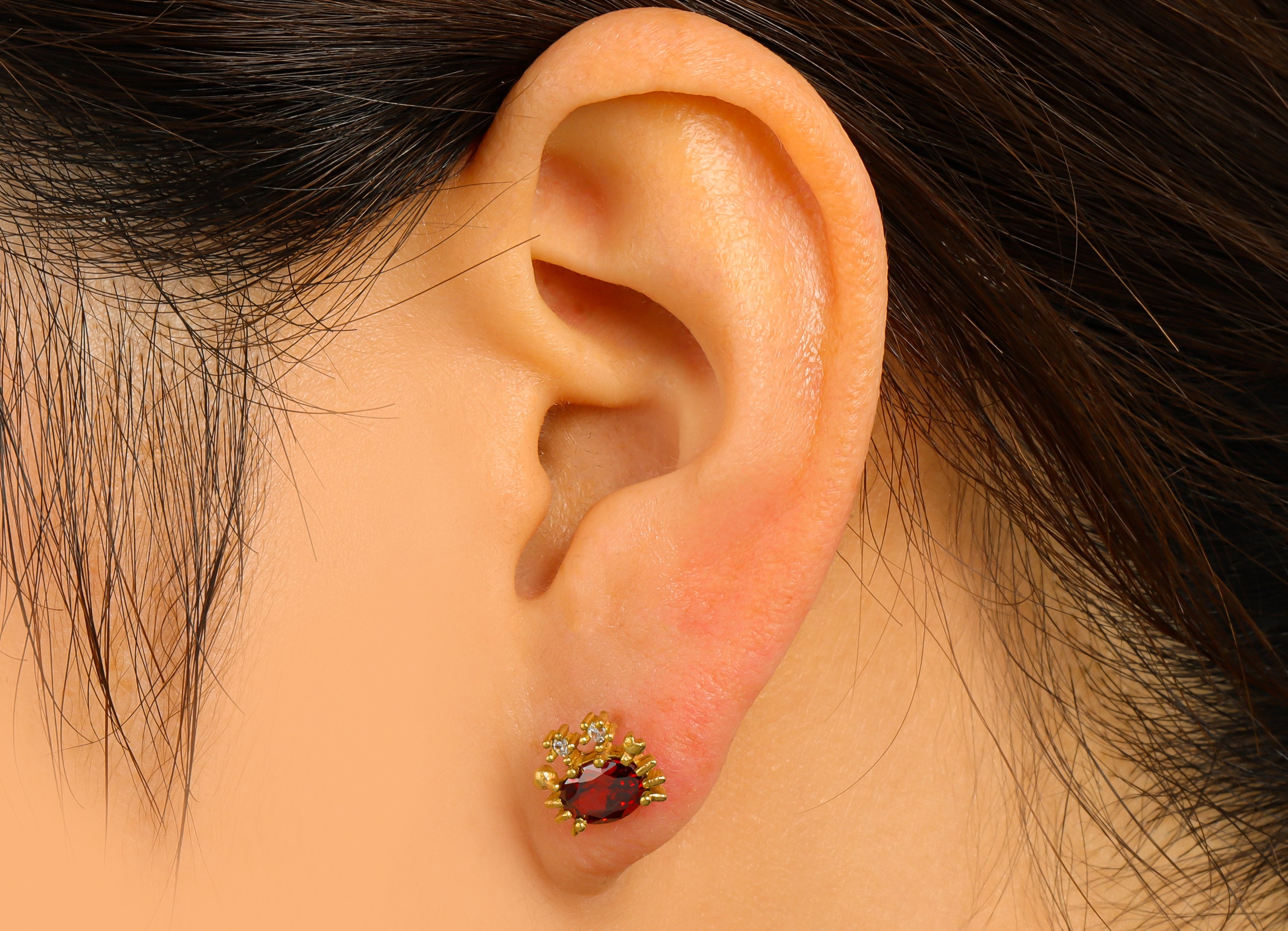 Brass Crab Earring Stud - Red Crab Earring Post - Brass Animal Earring Post - Cubic Zirconia - Earring Post - 8.33x9.92x3.08mm- PP8578 - DOMEDBAZAAR