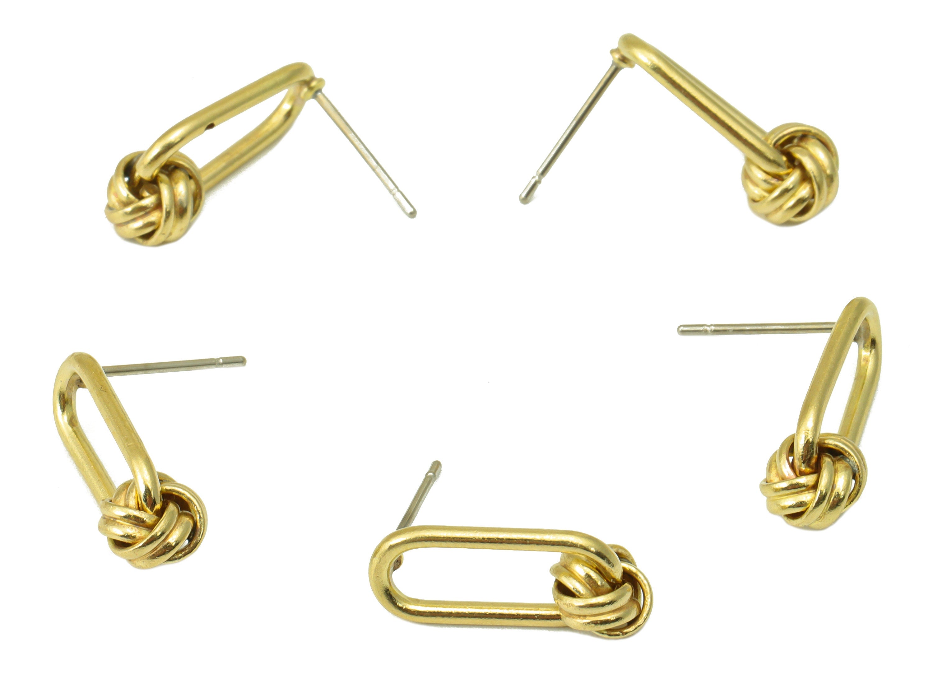 Brass Ellipse Hoop Earring Stud - Knot Earring Post - Brass Rings Beads Earring Post - Knot Bead- Earring Post -18.62x7.51x1.5mm- PP8572 - DOMEDBAZAAR
