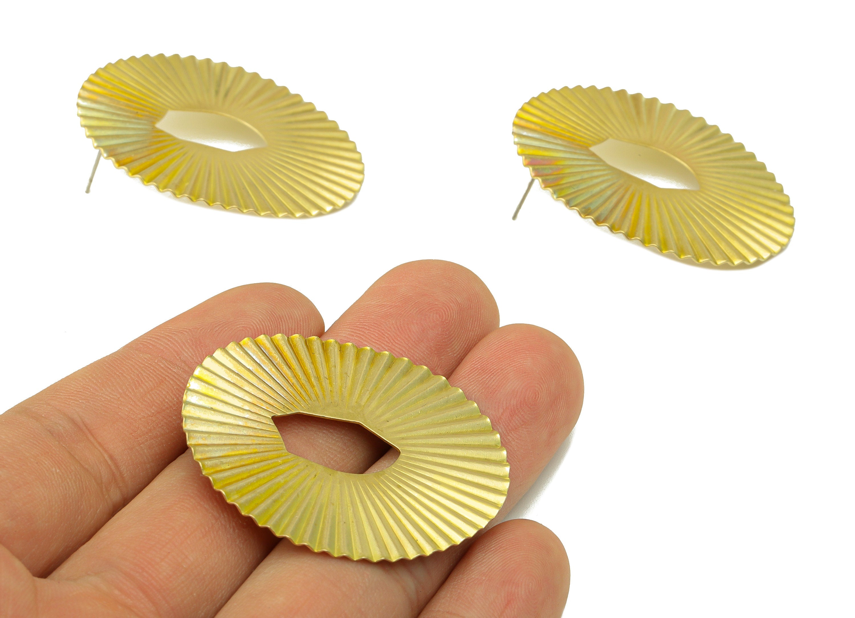 Brass Ellipse Hoop Earring Stud - Wavy Earring Post - Brass Oval Earring Post - Fold Oval Earring Post - Earring Post -41.91x38x1mm- PP8566 - DOMEDBAZAAR