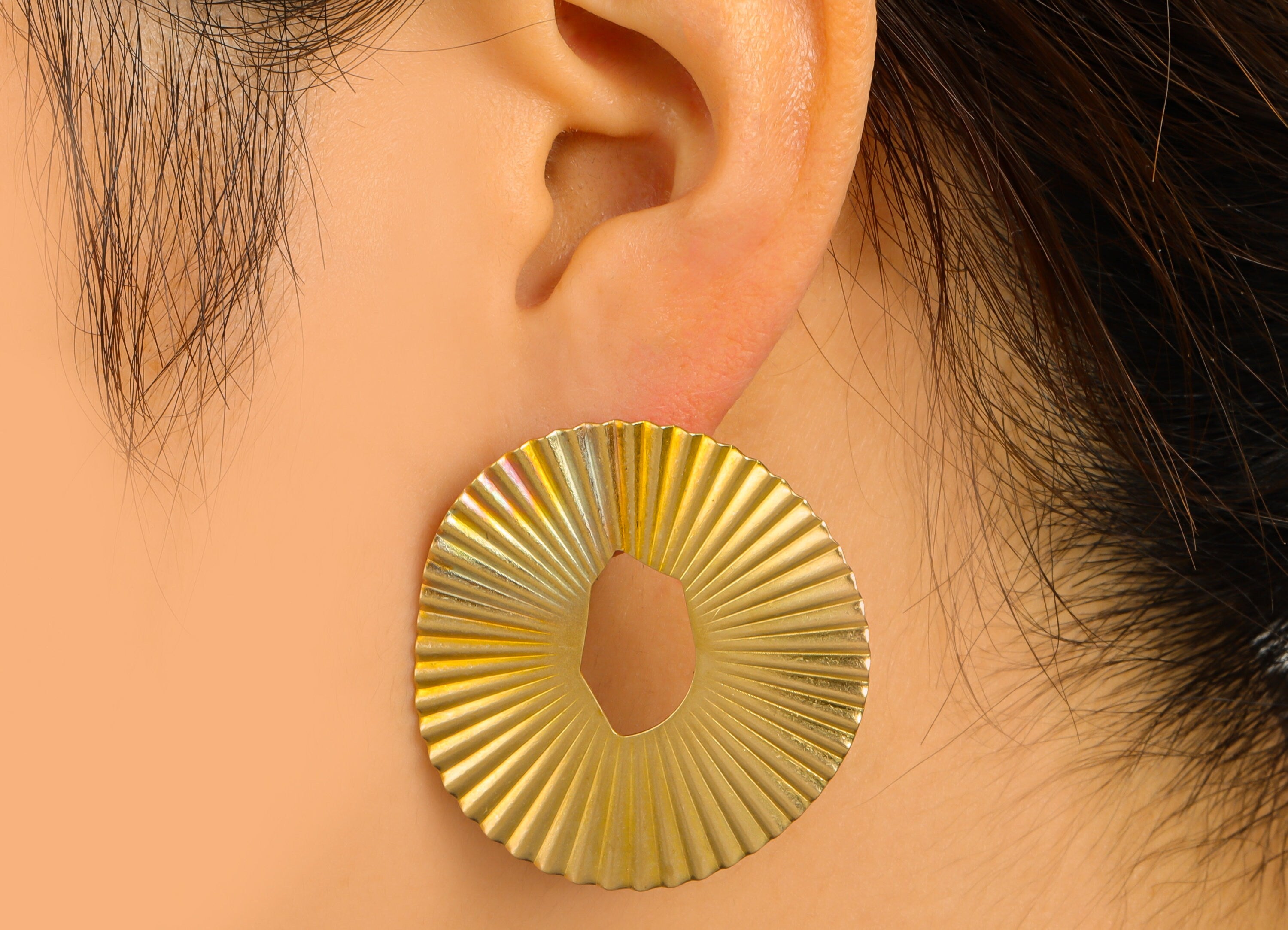 Brass Ellipse Hoop Earring Stud - Wavy Earring Post - Brass Oval Earring Post - Fold Oval Earring Post - Earring Post -41.91x38x1mm- PP8566 - DOMEDBAZAAR