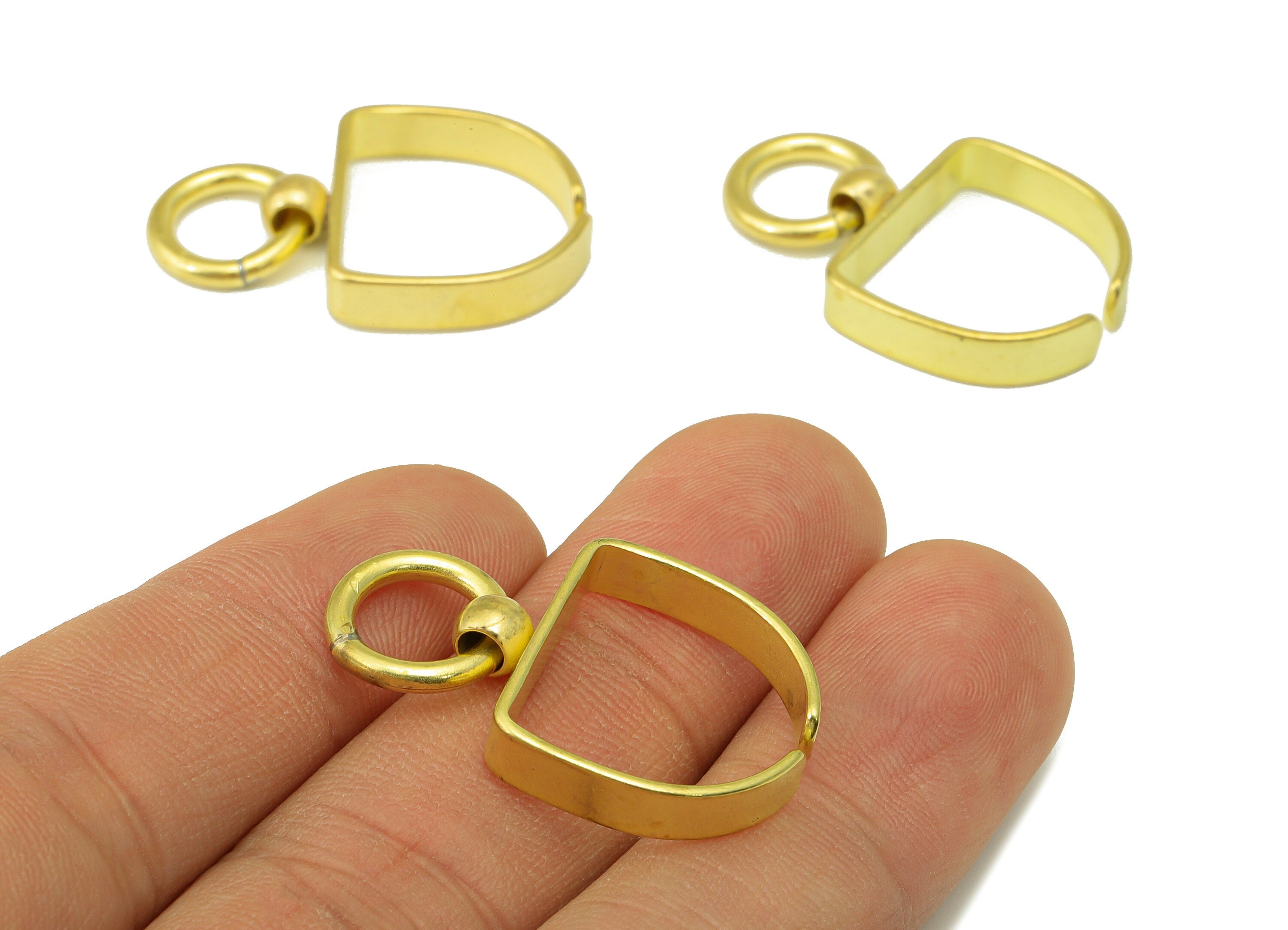 Brass Domed Ring - Raw Brass Domed Earring Charm - Brass Open Domed Ring with Loop - Brass Ball Domed Ring - 31.94x19.38x0.93mm- PP8548 - DOMEDBAZAAR