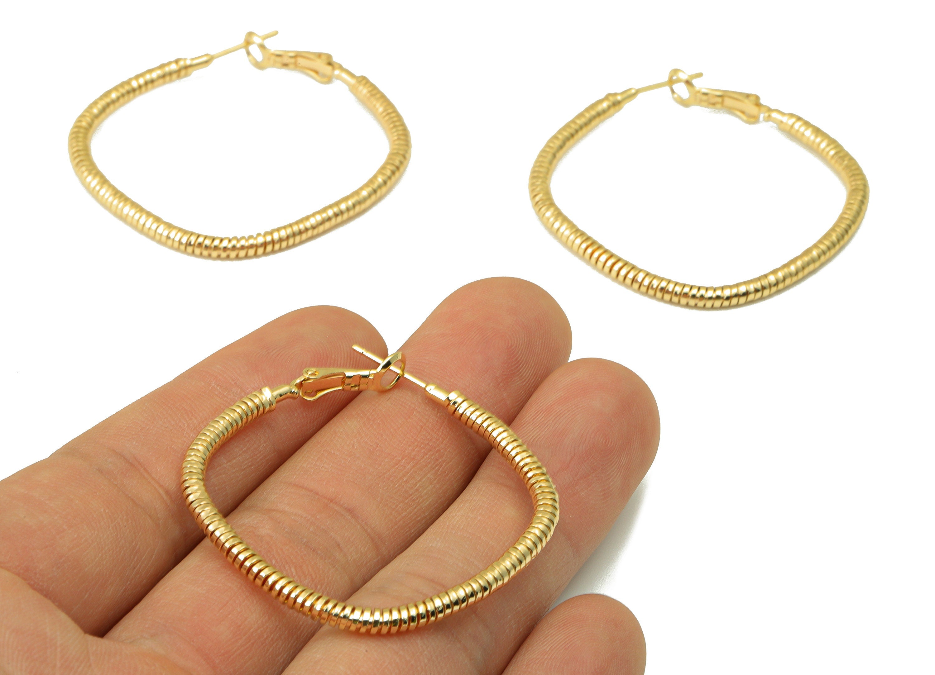Brass Oval Square Earring Stud - Brass Textured Square Earring Post - Snake Chain Earring Hoop - 18k real gold-plated -46x45x3mm- RGP6592-41 - DOMEDBAZAAR