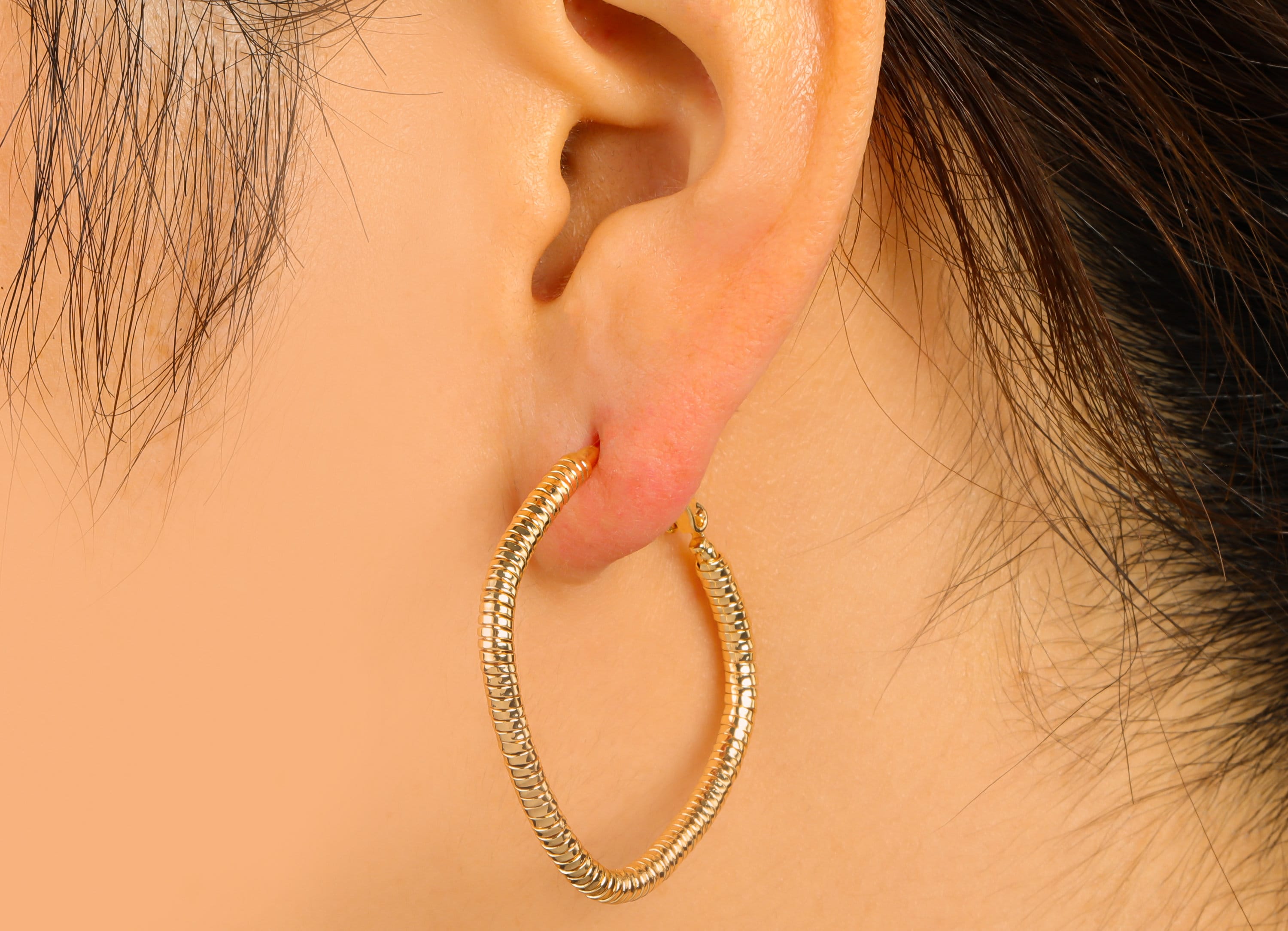 Brass Oval Square Earring Stud - Brass Textured Square Earring Post -Snake Chain Earring Hoop - 18k real gold-plated -42x38x3mm- RGP6592-35 - DOMEDBAZAAR