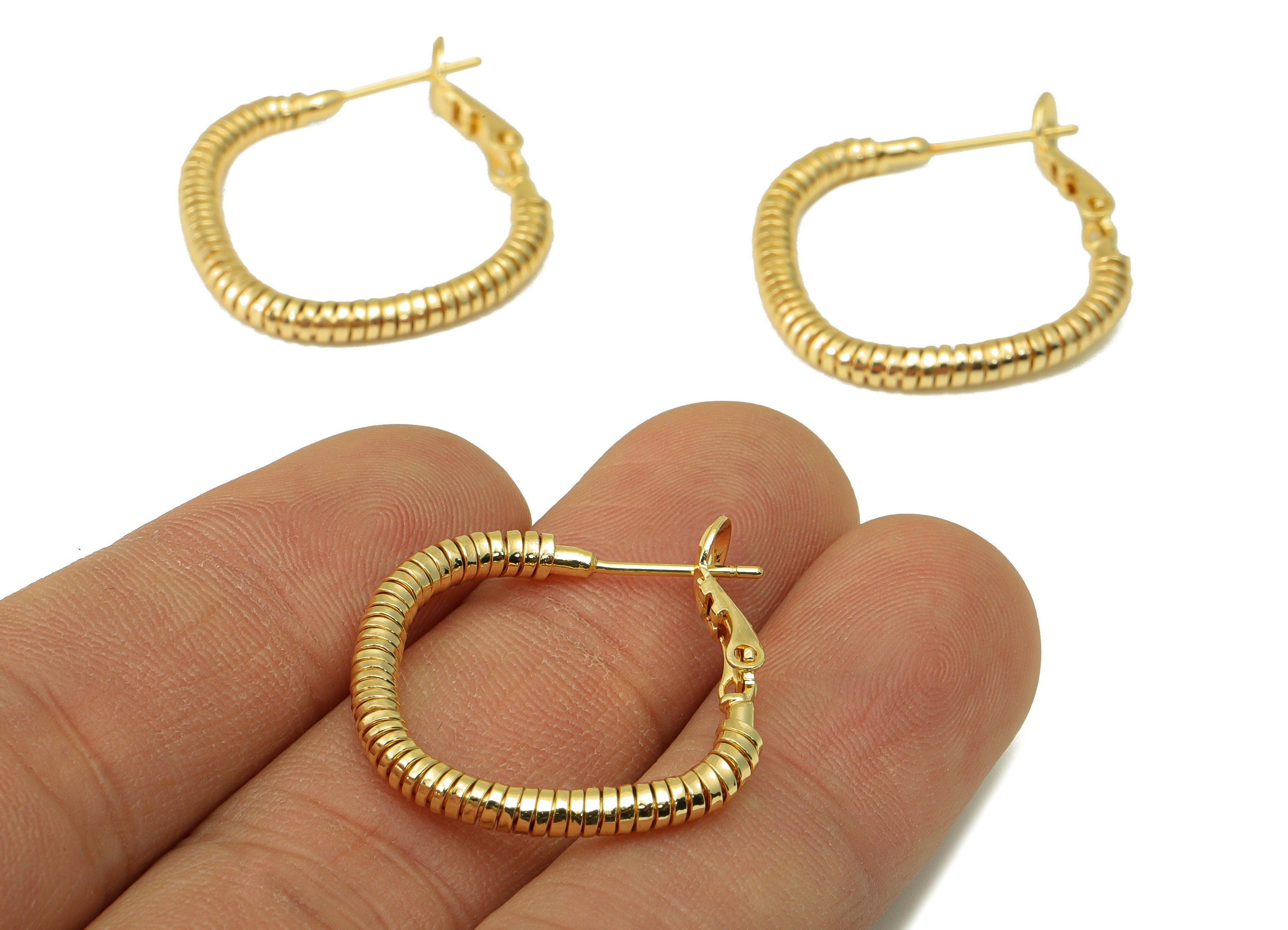 Brass Oval Square Earring Stud - Brass Textured Square Earring Post - Snake Chain Earring Hoop - 18k real gold-plated -30x27x3mm- RGP6592-25 - DOMEDBAZAAR