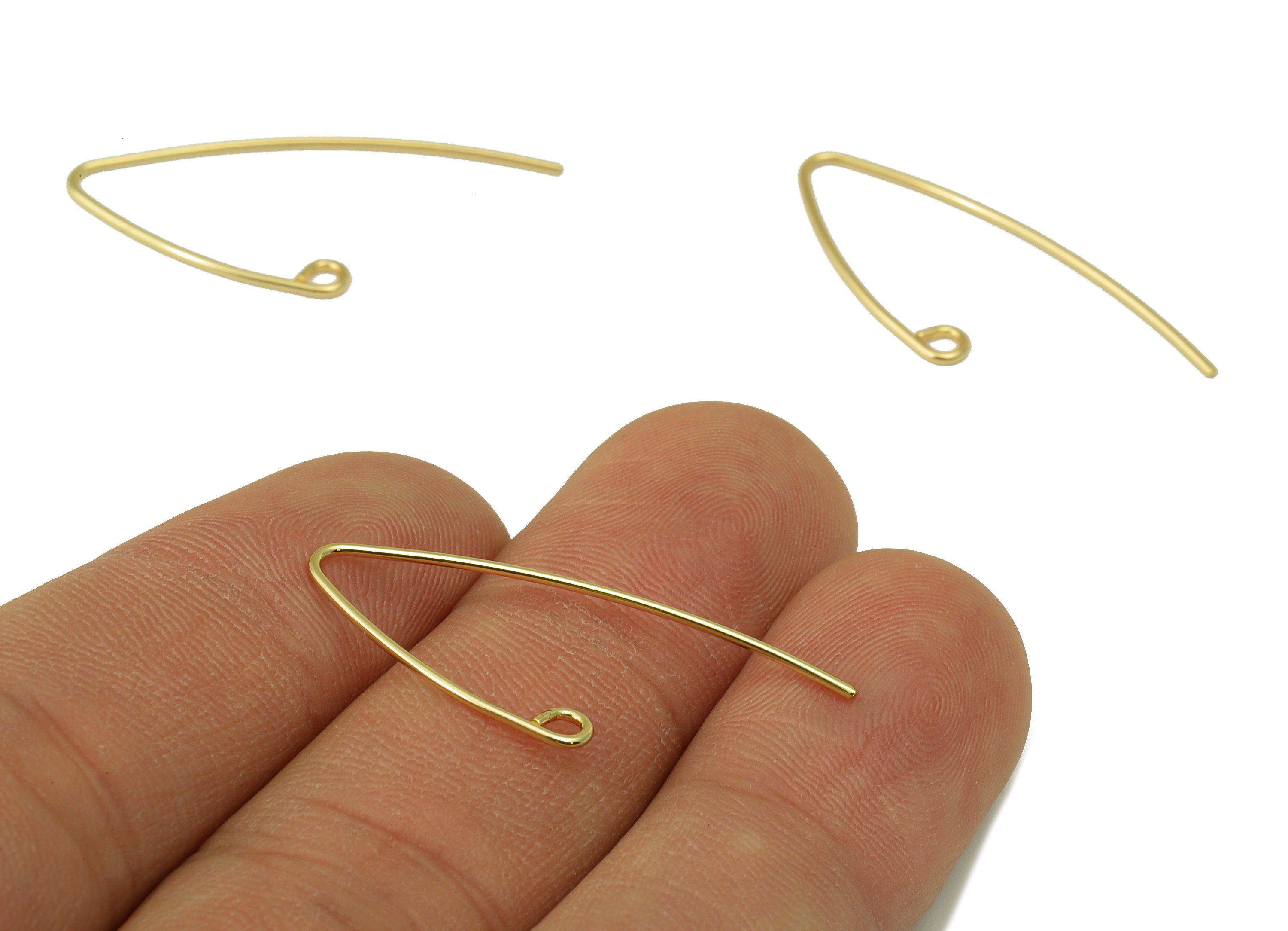 Brass V Earring Wire - Brass V Ear Wire with Loop - Earring Findings - Jewelry Making Supplies - 18k Real gold-plated -31x14x1mm- RGP6626 - DOMEDBAZAAR