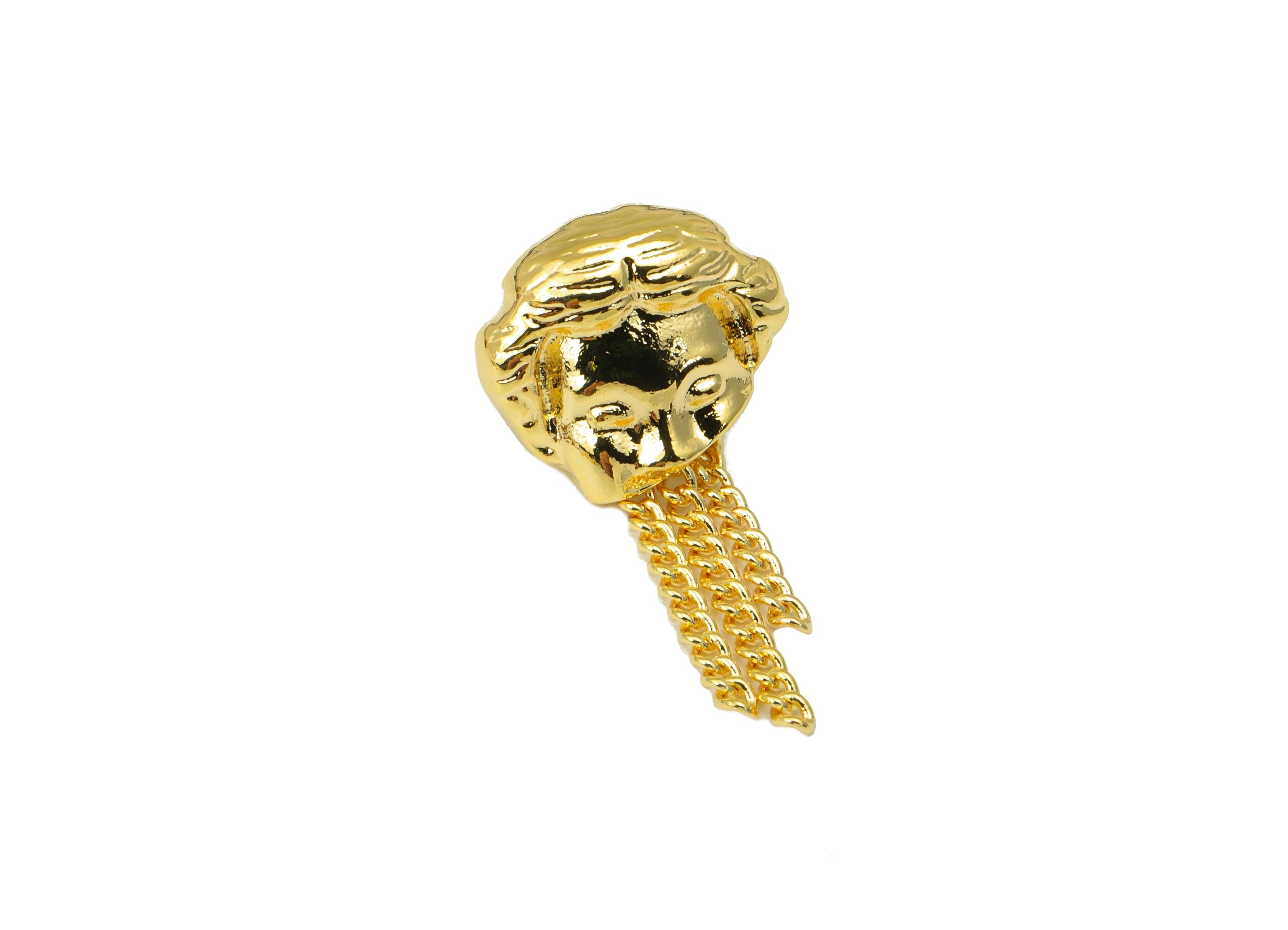 Brass Greek Portrait Earring Stud - Antique Looking Earring Post - Curb Chain Tassel Dangle Earring -18k real gold-plated -26x13x4mm-RGP6666 - DOMEDBAZAAR