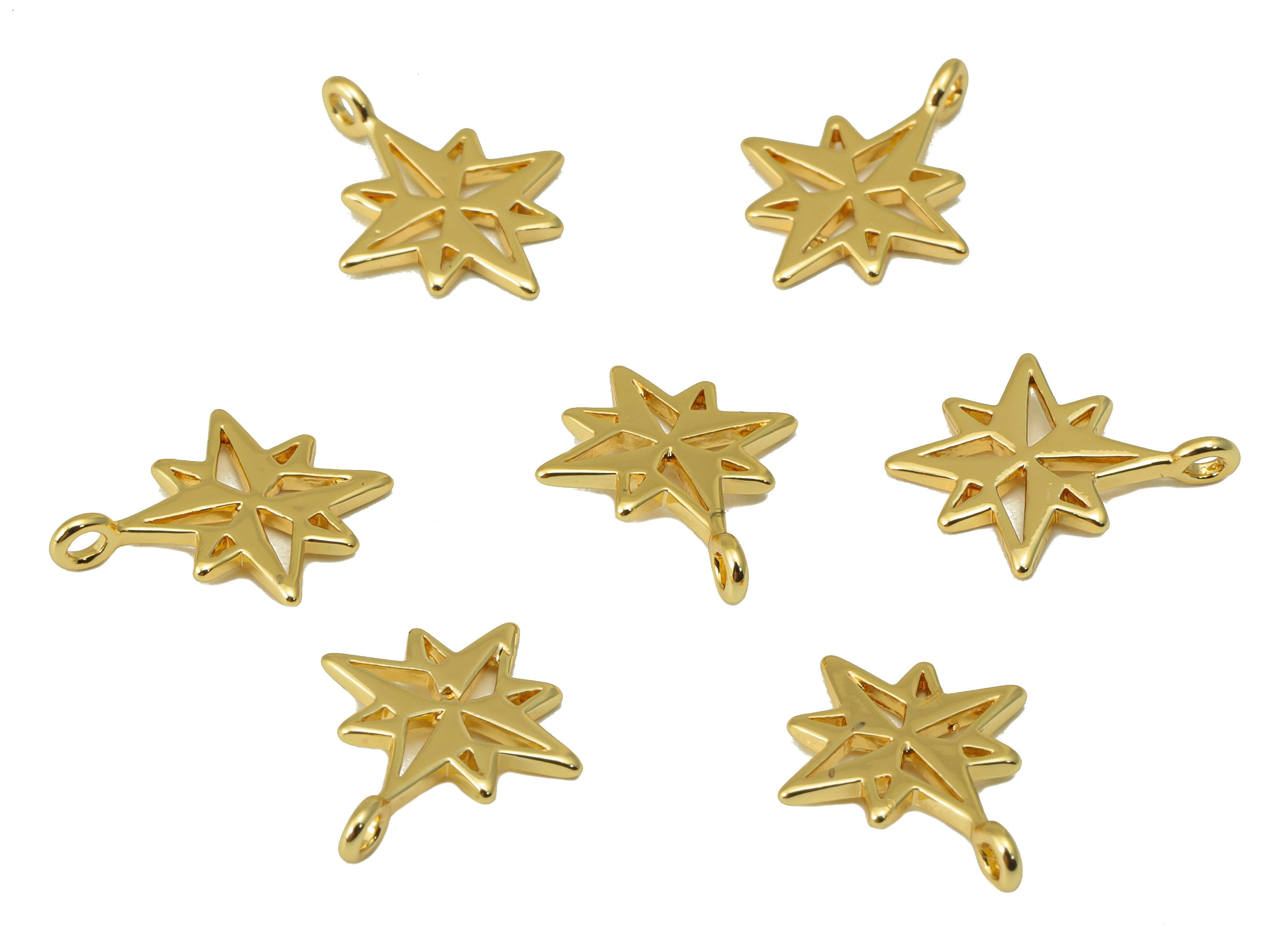 Brass Star Earring Charm - Brass North Star Earring Charms - Mini Hollow Pendant - for Necklace - 18K Real Gold Plated -14x11x0.89mm-RGP6623 - DOMEDBAZAAR