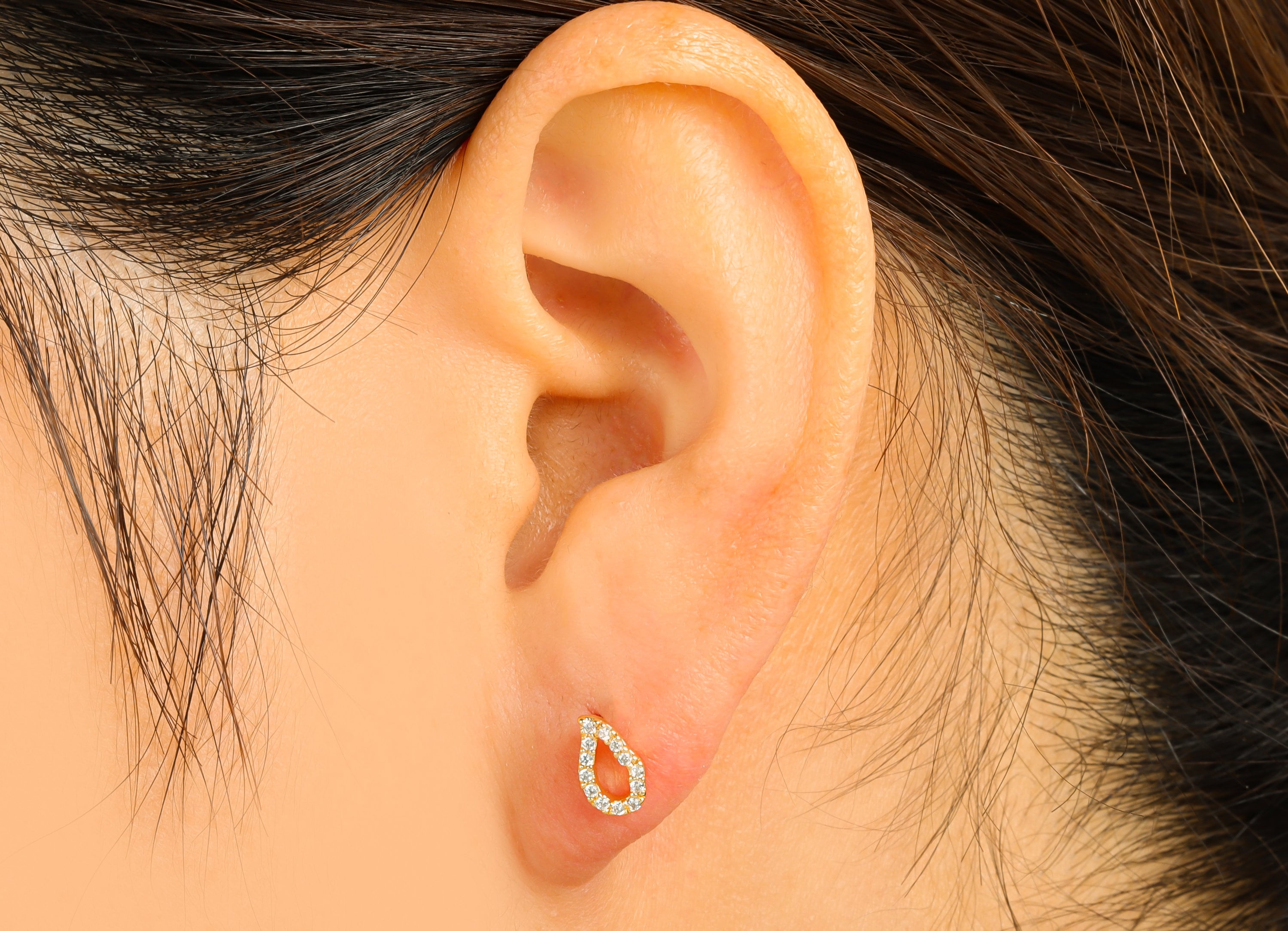 Brass Teardrop Earring Stud - Brass Cubic Zirconia Posts - CZ Drop Earring Stud - Stainless Steel -18K Real Gold Plated - 8x5x2mm - RGP6469 - DOMEDBAZAAR