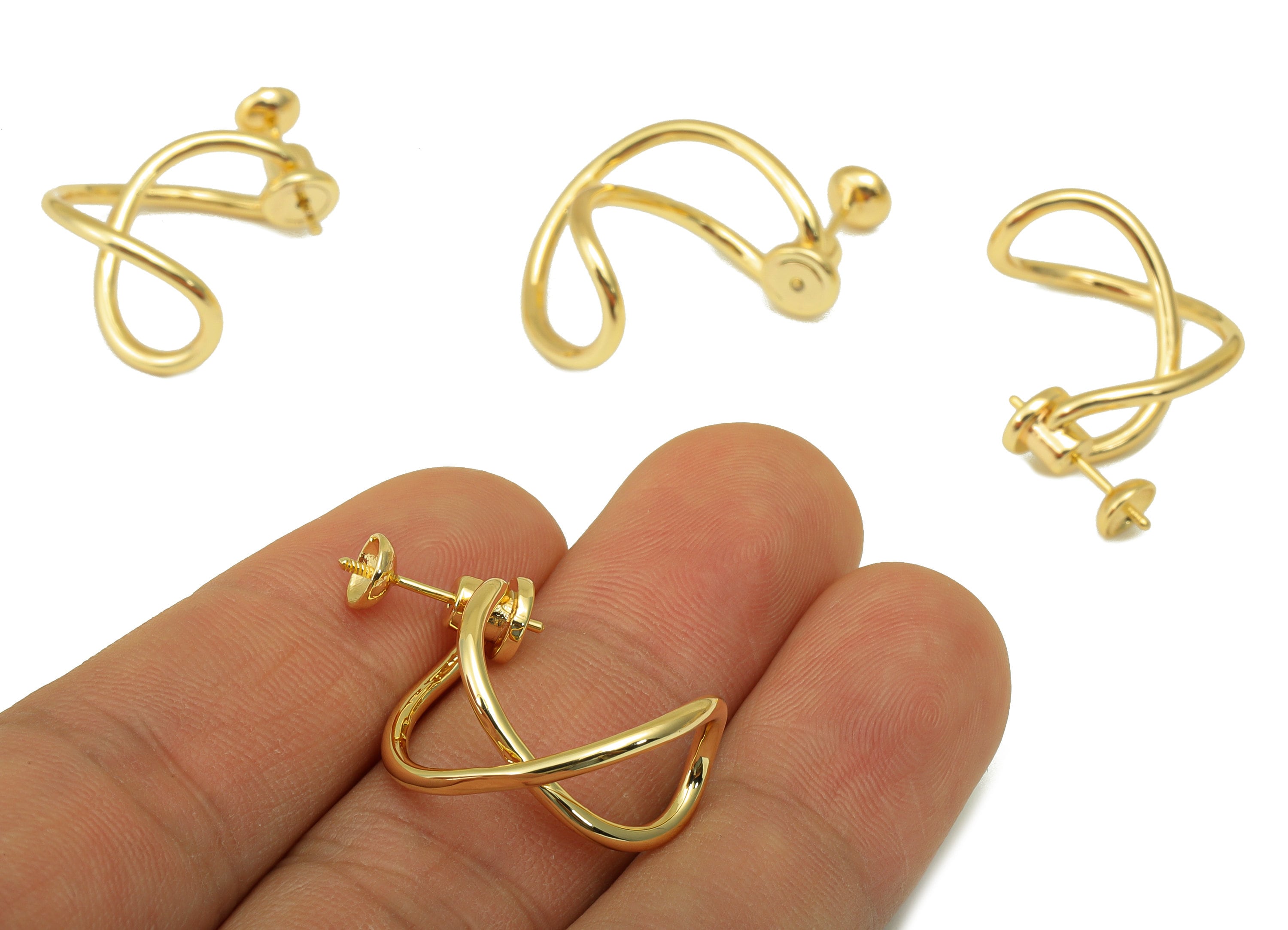 Brass Twisted 8 Earring Stud - Spiral Earring Posts - Bent Hoop Earring Stud - Wire Earring- 18K Real Gold Plated - 28x19x2mm- RGP6412 - DOMEDBAZAAR
