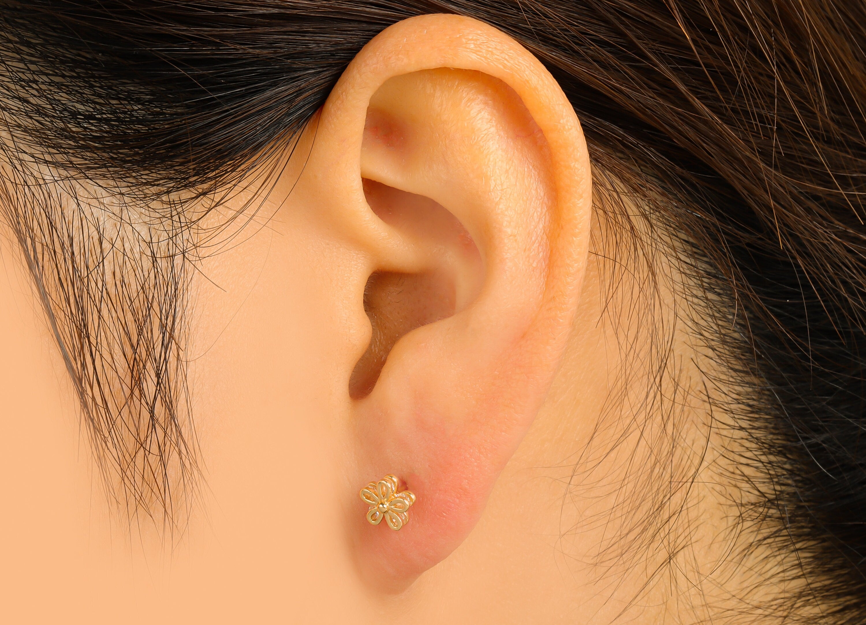 Brass Flower Earring Stud - Cubic Zirconia Earring Post - CZ Daisy Stud - Mini Flower - 18K Real Gold Plated - 6.1x6.1x 2.18mm- RGP6404 - DOMEDBAZAAR