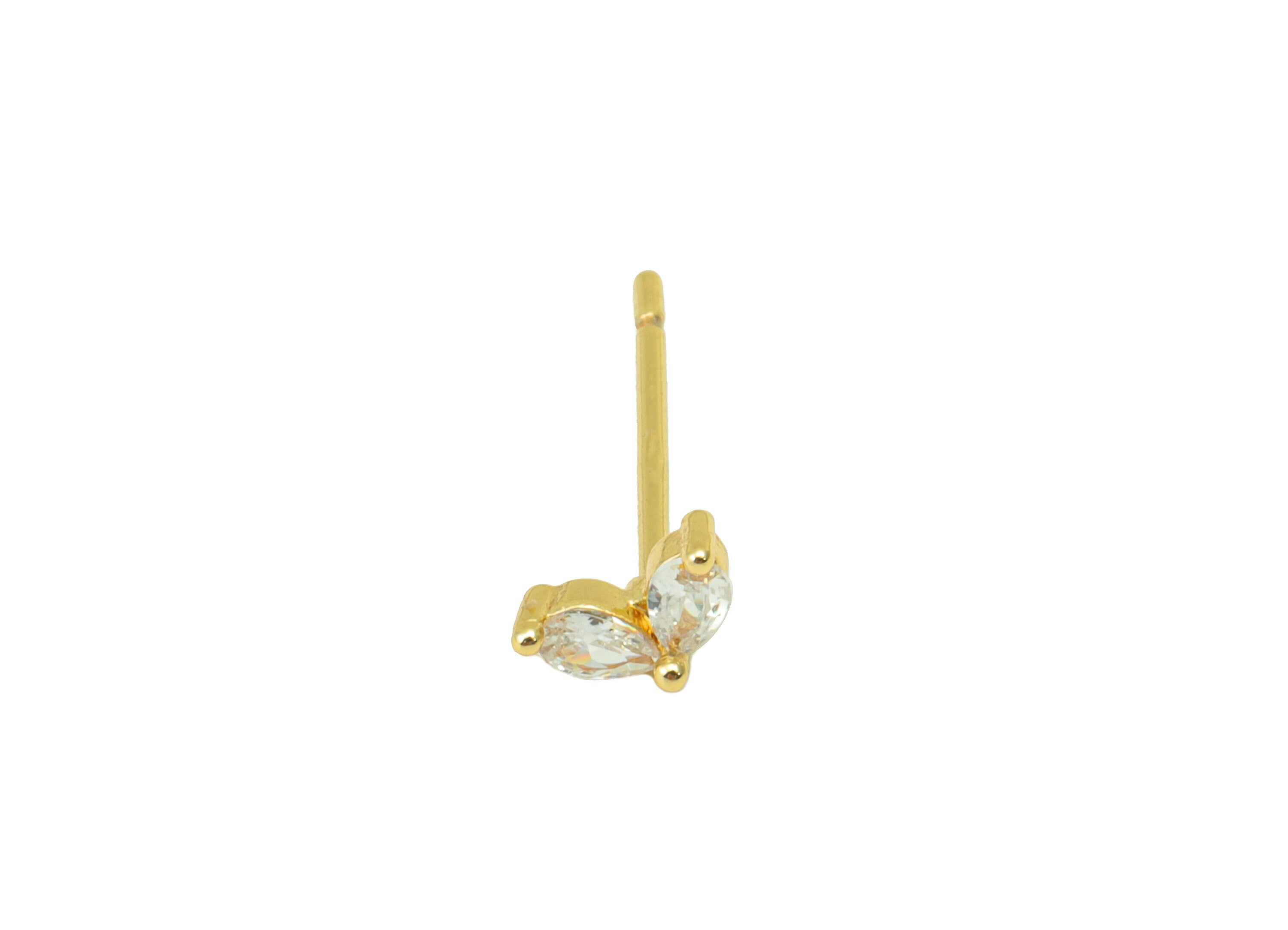 Brass Teardrop Earring Stud - Cubic Zirconia Earring Post - CZ Mini Stud - Mini Drops - 18K Real Gold Plated - 3.4x5.75x1.9mm- RGP6406 - DOMEDBAZAAR