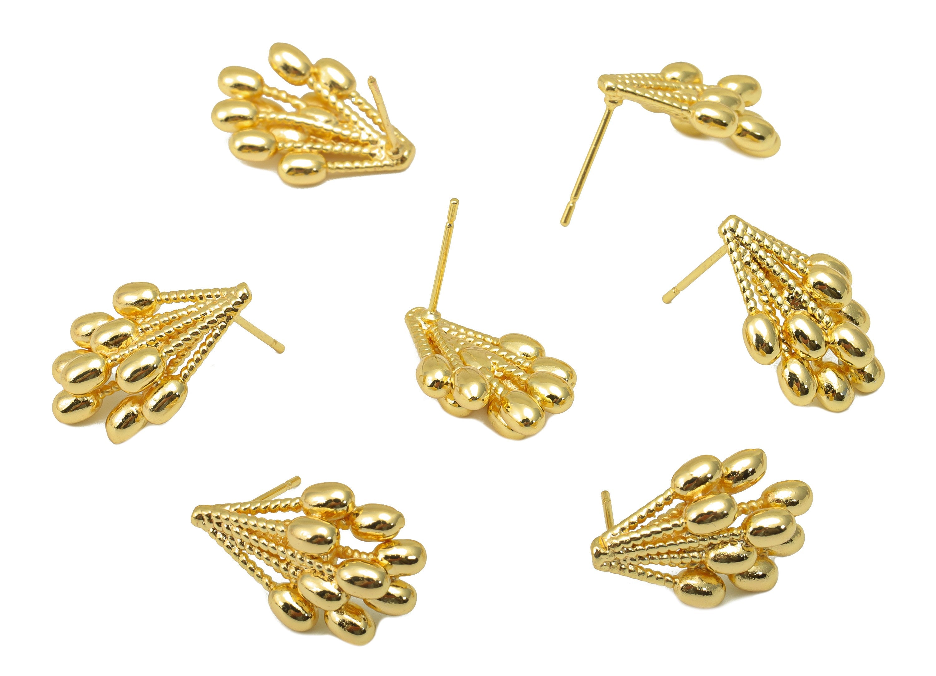 Brass Balloon Earring Stud - Beads Earring Post - Balloon Stud - Gold Bunch Charm - 18K Real Gold Plated - 18.5x12.4x 5.21mm- RGP6432 - DOMEDBAZAAR