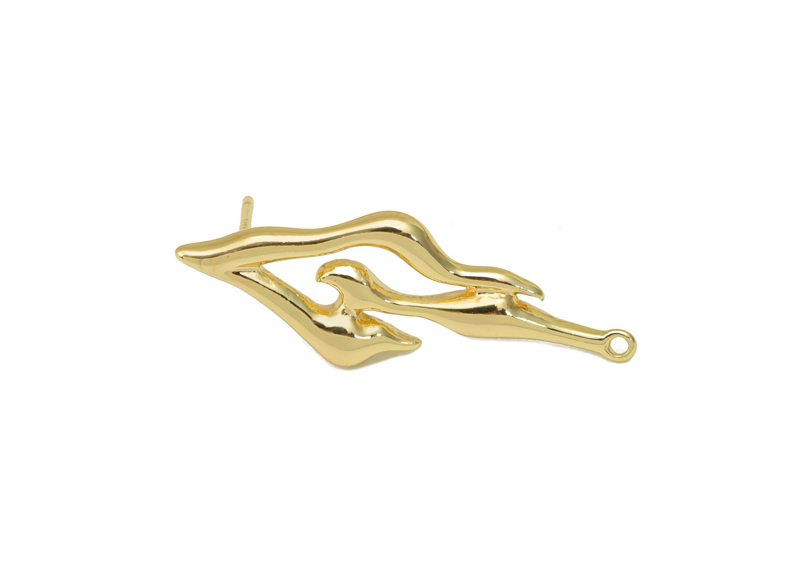Brass Irregular Earring Stud - Burning Earring Post -Melting Stud With Loop -Melting Gold Earring - 18K Real Gold Plated -30x11x2mm- RGP6440 - DOMEDBAZAAR