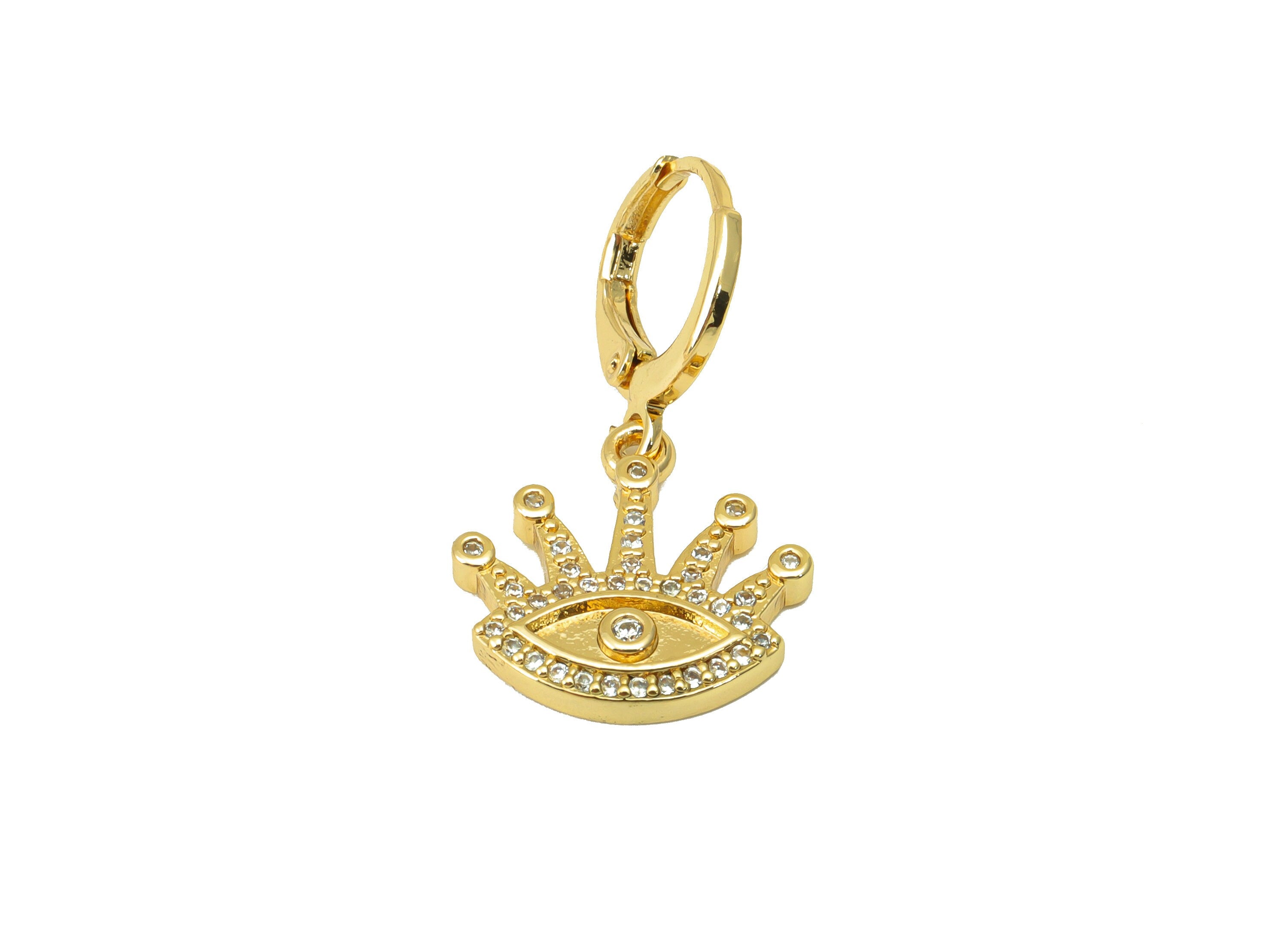 Brass Eye Earring Clasp - Brass Hoop Clasp - Eyelash Huggie Hoop Clasp - Lever back CZ Clasp - 18K Real Gold Plated -29x16x2.32mm- RGP6671 - DOMEDBAZAAR