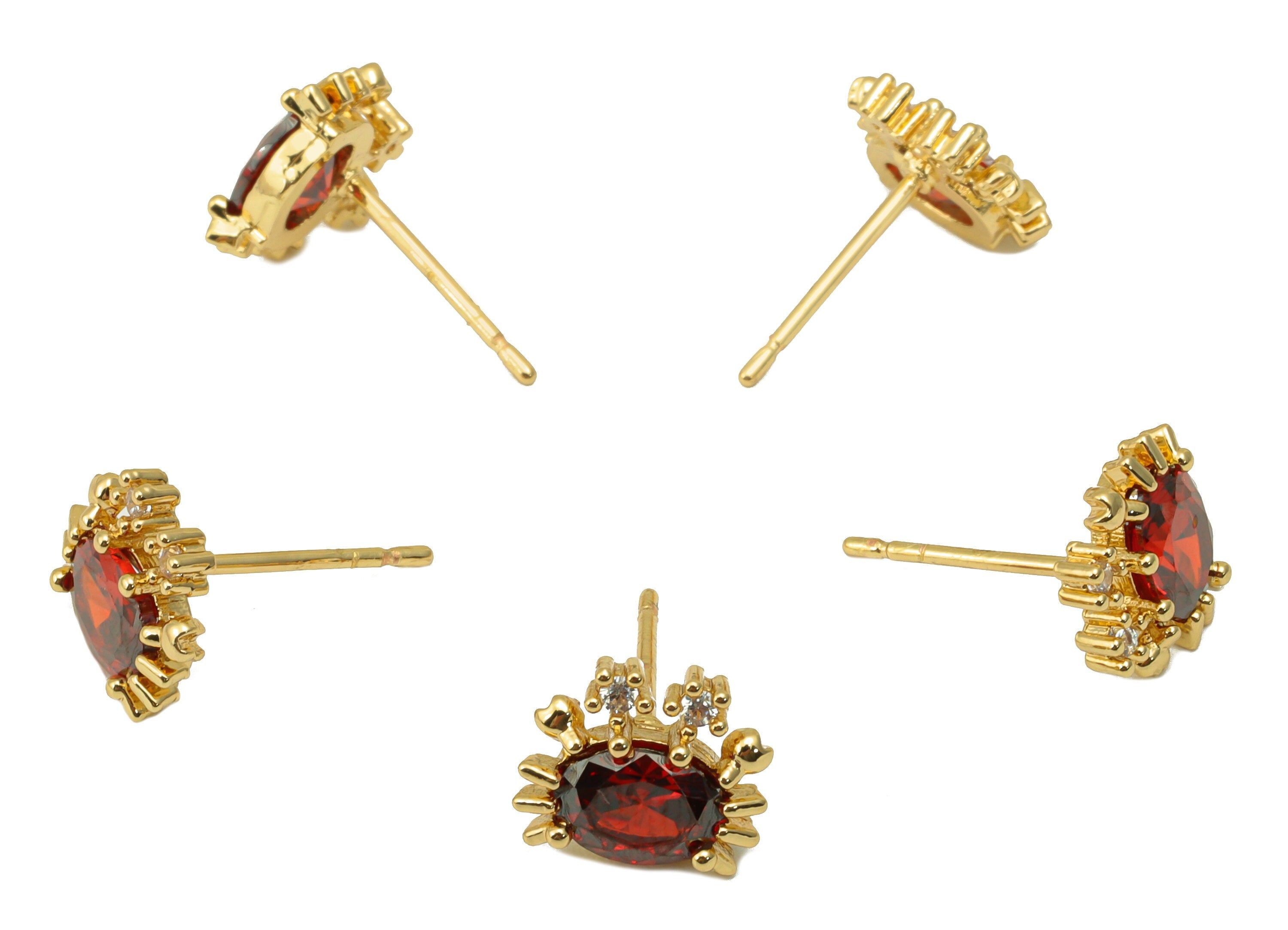 Brass Crab Earring Stud - Red Crab Earring Post - Brass Animal Earring Post - Cubic Zirconia - 18K Real Gold Plated -8x10x 3.06mm- RGP6683 - DOMEDBAZAAR