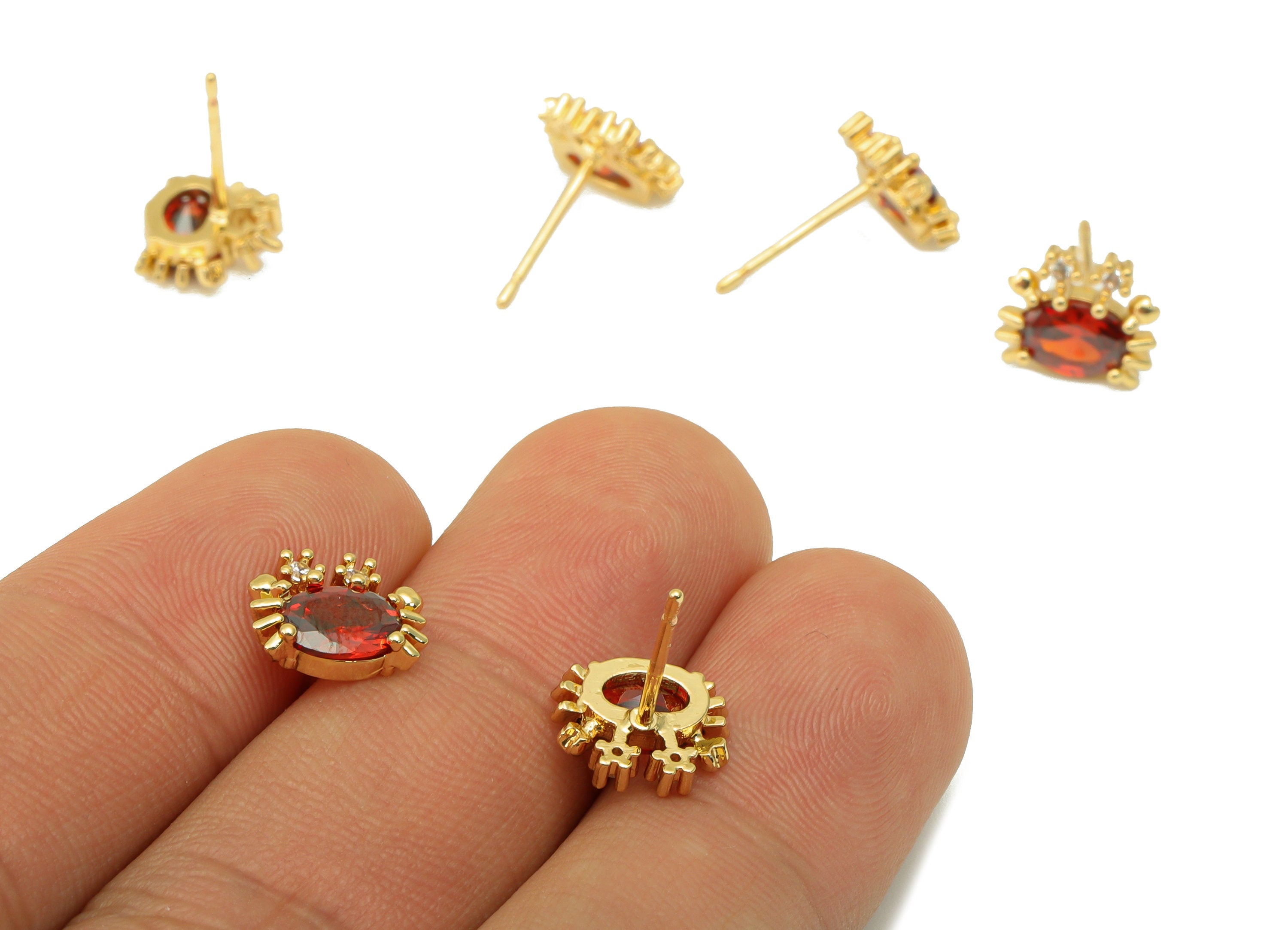 Brass Crab Earring Stud - Red Crab Earring Post - Brass Animal Earring Post - Cubic Zirconia - 18K Real Gold Plated -8x10x 3.06mm- RGP6683 - DOMEDBAZAAR