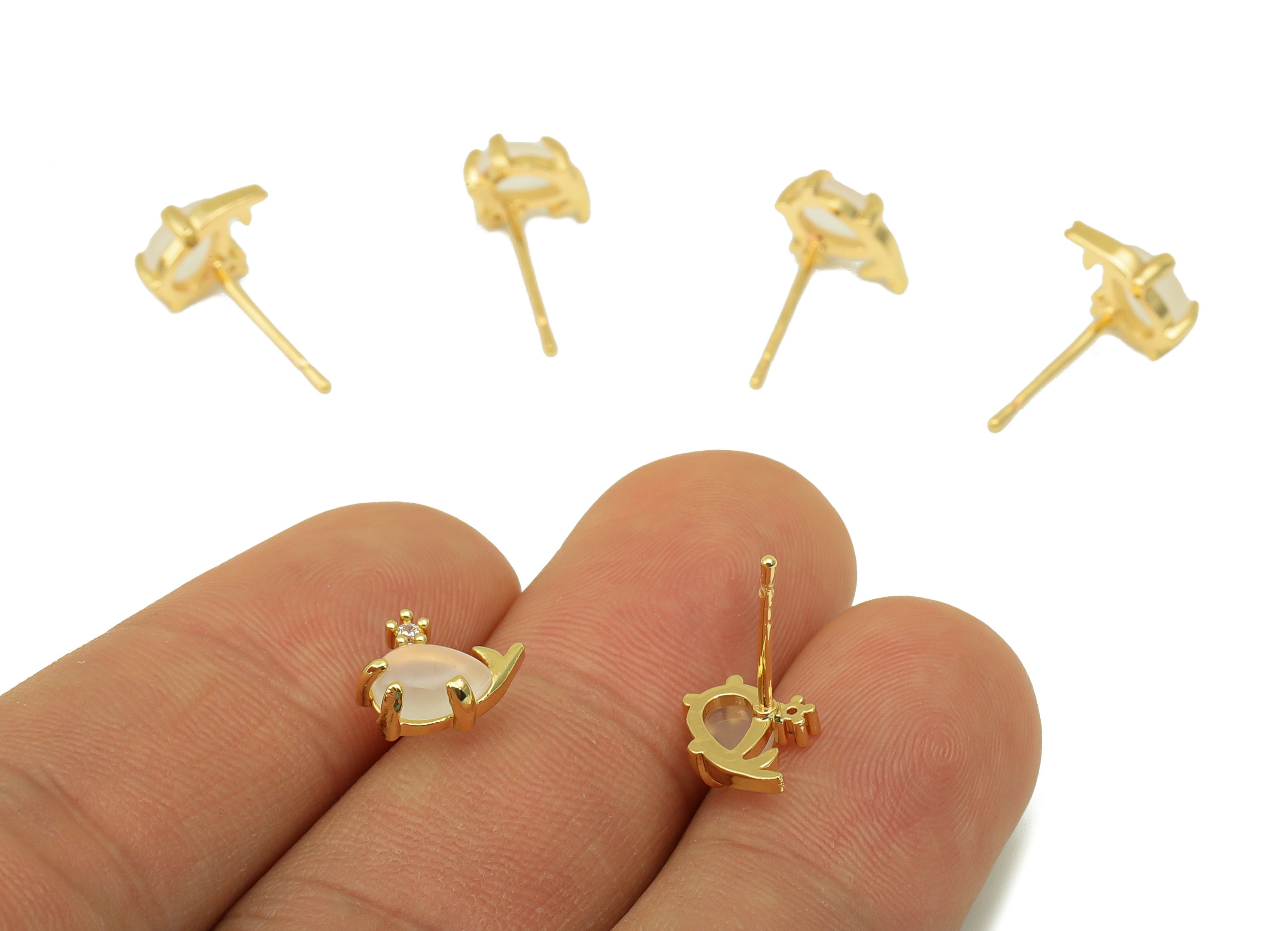 Brass Whale Earring Stud - Pink Whale Earring Post - Marine Earring Post - Cubic Zirconia - 18K Real Gold Plated -10x 7.88x 3.58mm- RGP6685 - DOMEDBAZAAR