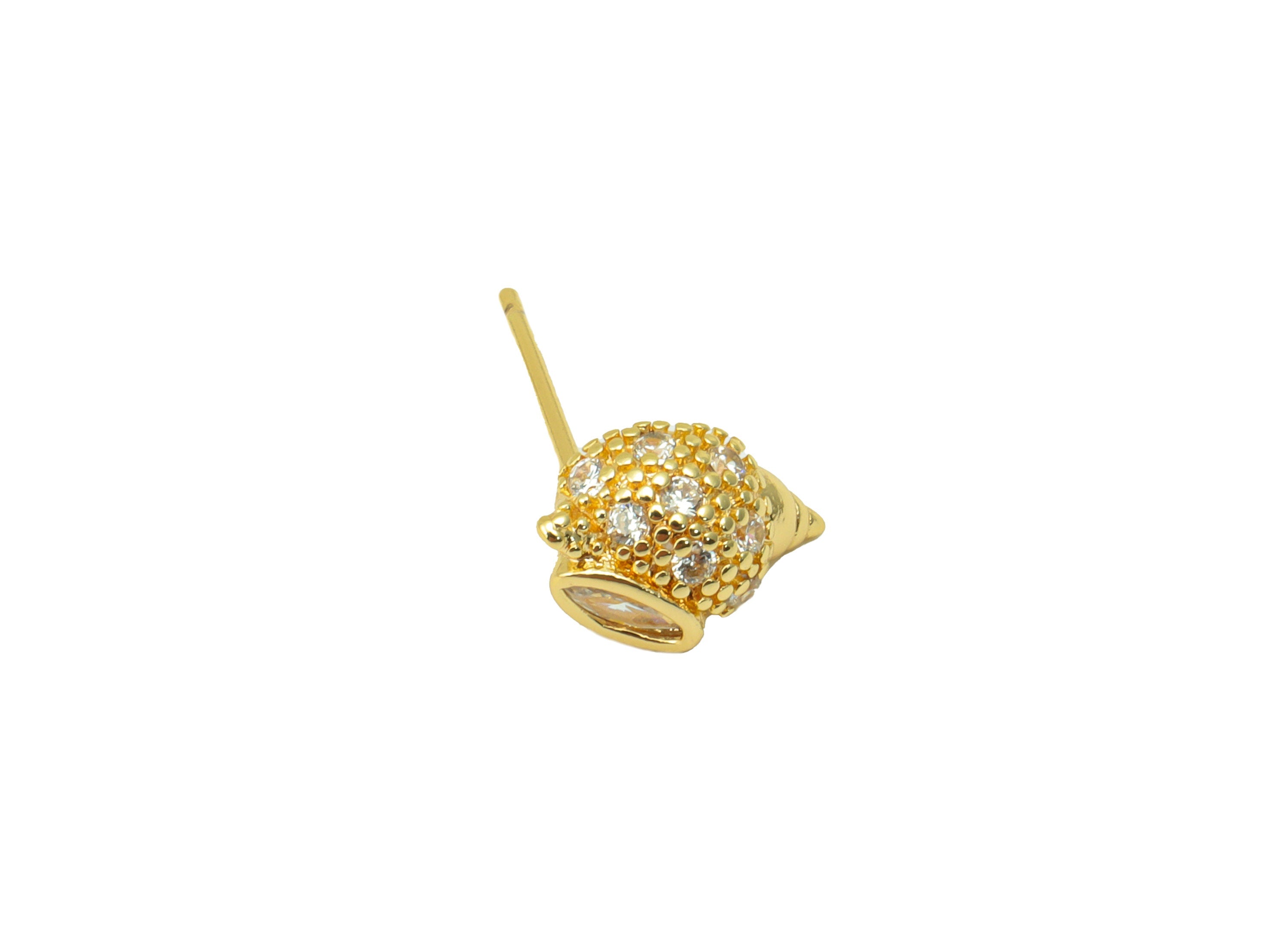 Brass Conch Earrings Stud - Seashell Earring Post -Whelk Seashell Stud Earring - Cubic Zirconia - 18K Real Gold Plated -29x25x2mm- RGP6312 - DOMEDBAZAAR