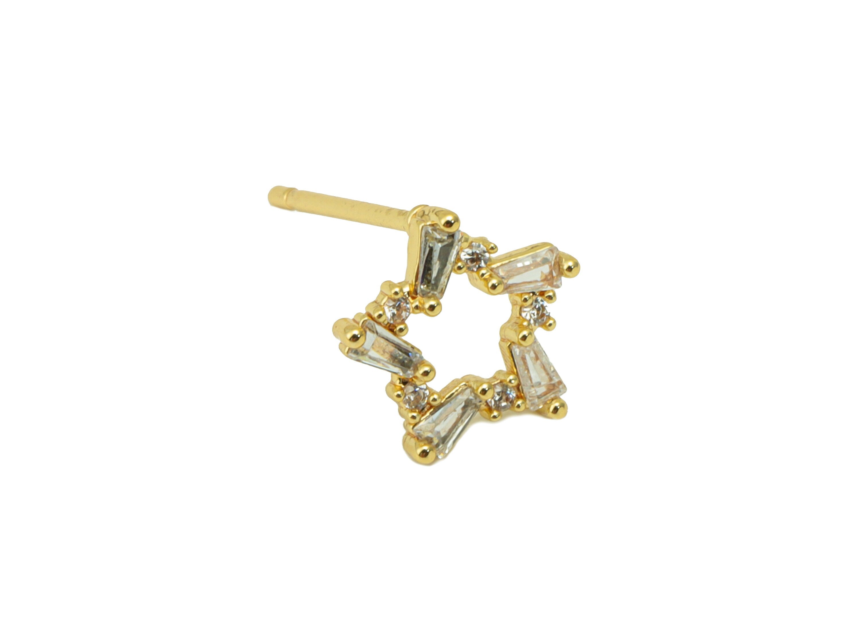 Brass Star Earrings Studs - Brass Cubic Zircon Heart Earring Post - CZ Earring Post - 18K Real Gold Plated -8.55x 8.55x 1.47mm- RGP6390 - DOMEDBAZAAR