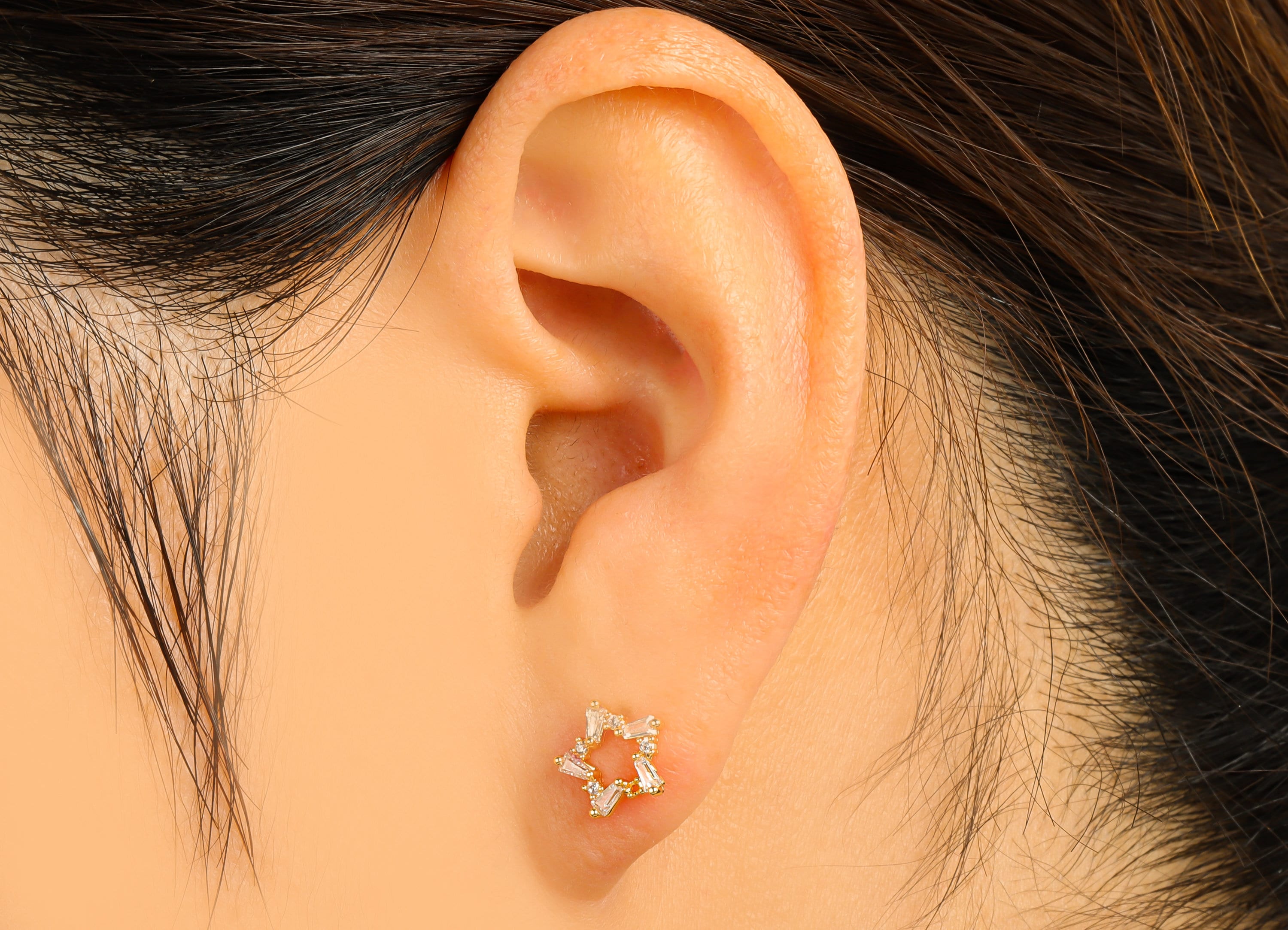 Brass Star Earrings Studs - Brass Cubic Zircon Heart Earring Post - CZ Earring Post - 18K Real Gold Plated -8.55x 8.55x 1.47mm- RGP6390 - DOMEDBAZAAR