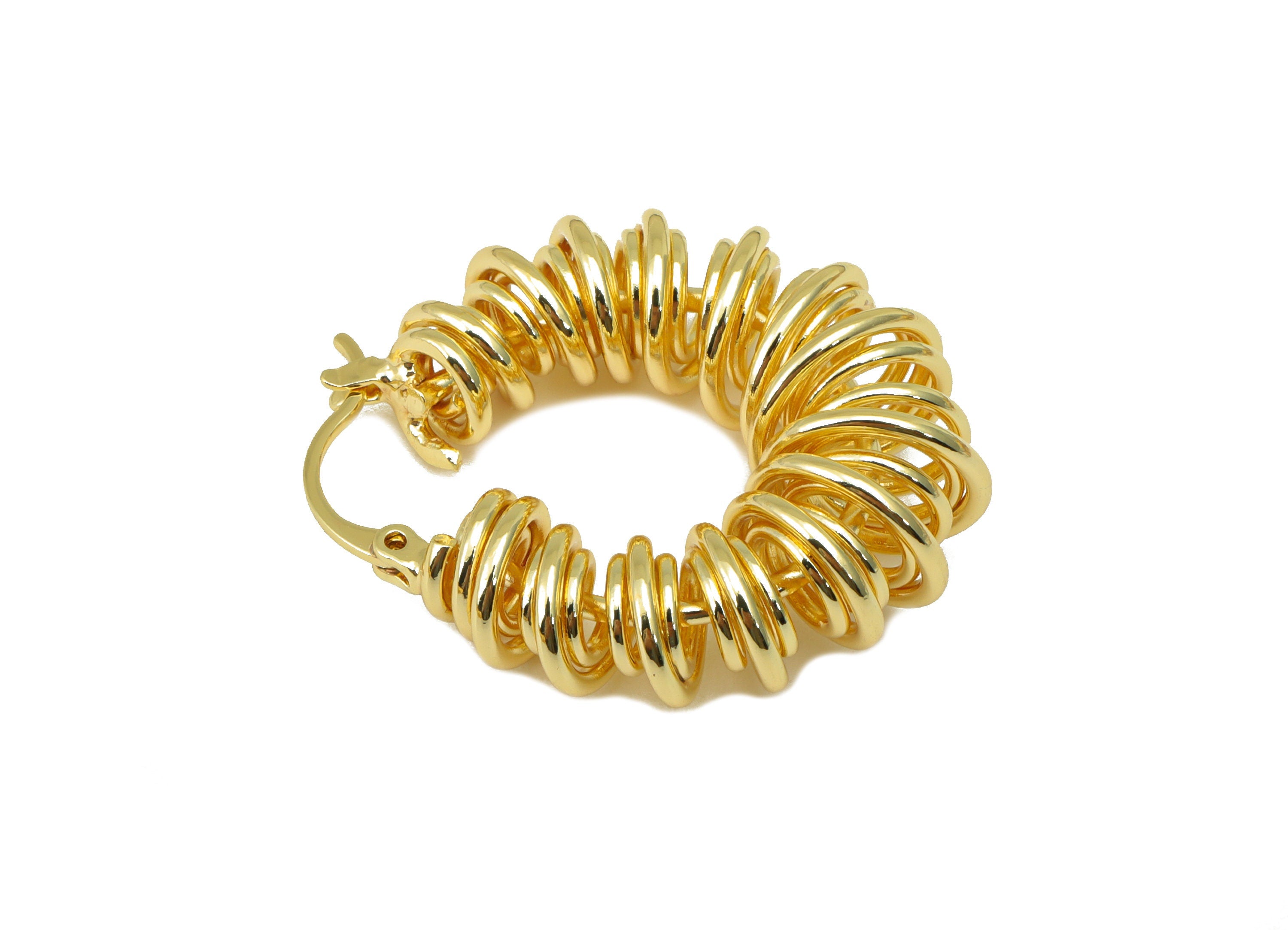 Brass Spiral Coil Clasp - Brass Coil Binding Huggie Hoop - Gold Wire Spring Earring -Hoop Clasp- 18K Real Gold Plated - 32x27x11mm- RGP6301 - DOMEDBAZAAR
