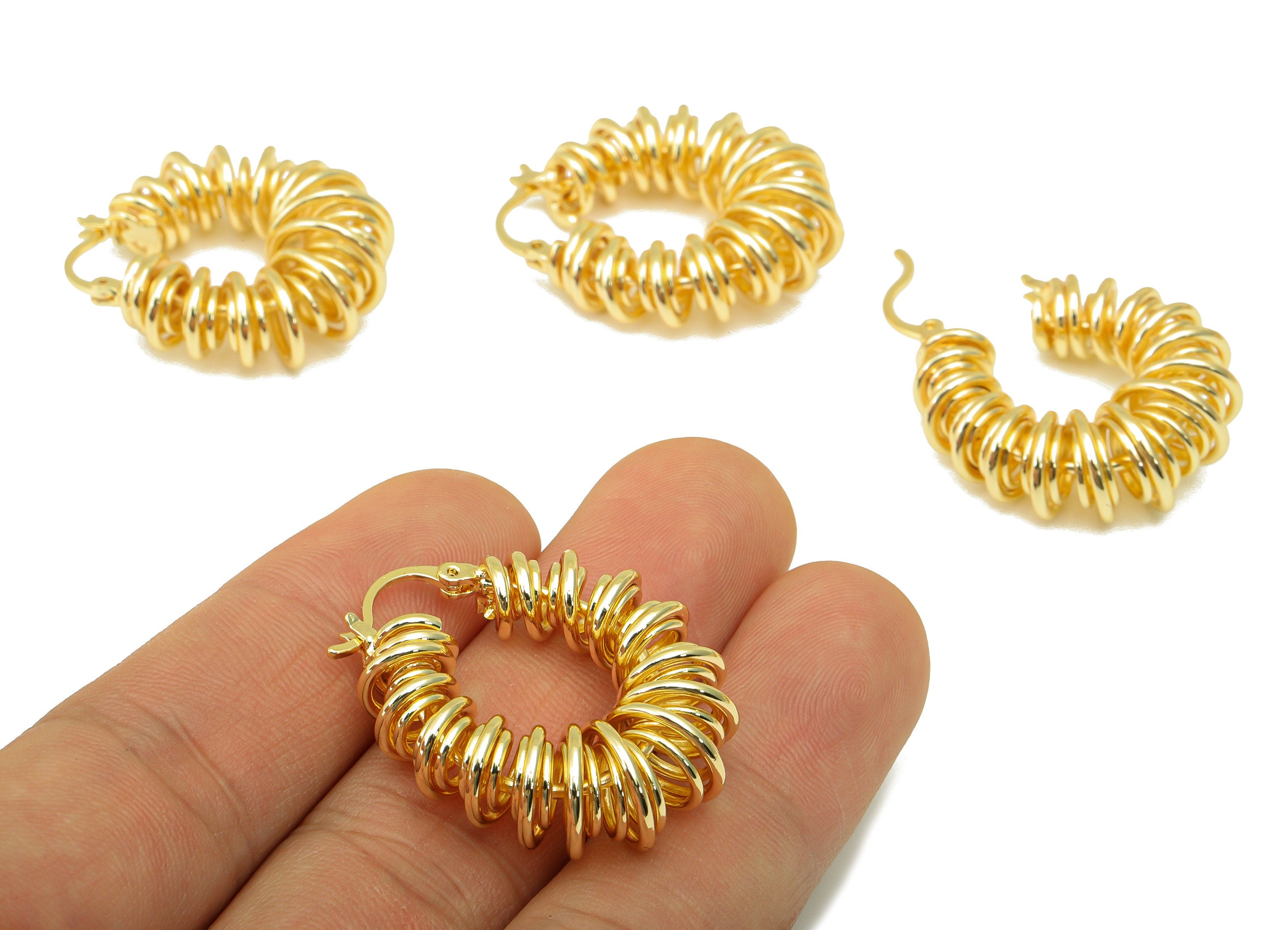 Brass Spiral Coil Clasp - Brass Coil Binding Huggie Hoop - Gold Wire Spring Earring -Hoop Clasp- 18K Real Gold Plated - 32x27x11mm- RGP6301 - DOMEDBAZAAR