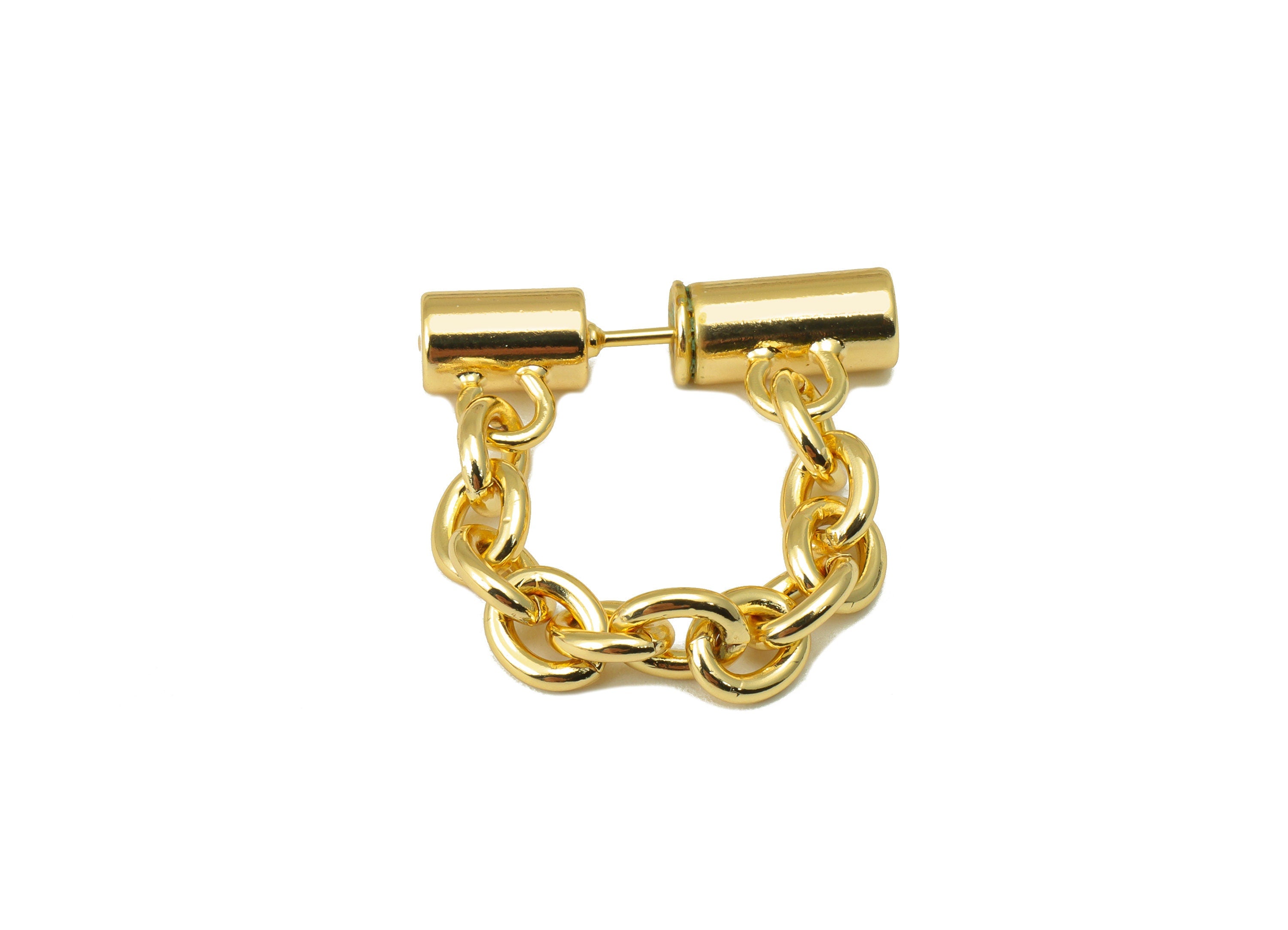 Brass Cylinder Earring Stud - Brass Cable Chain Dangle Earring - Brass Hanging Chain Earring Post - 18k Real Gold plated - 57x11x1mm-RGP6590 - DOMEDBAZAAR