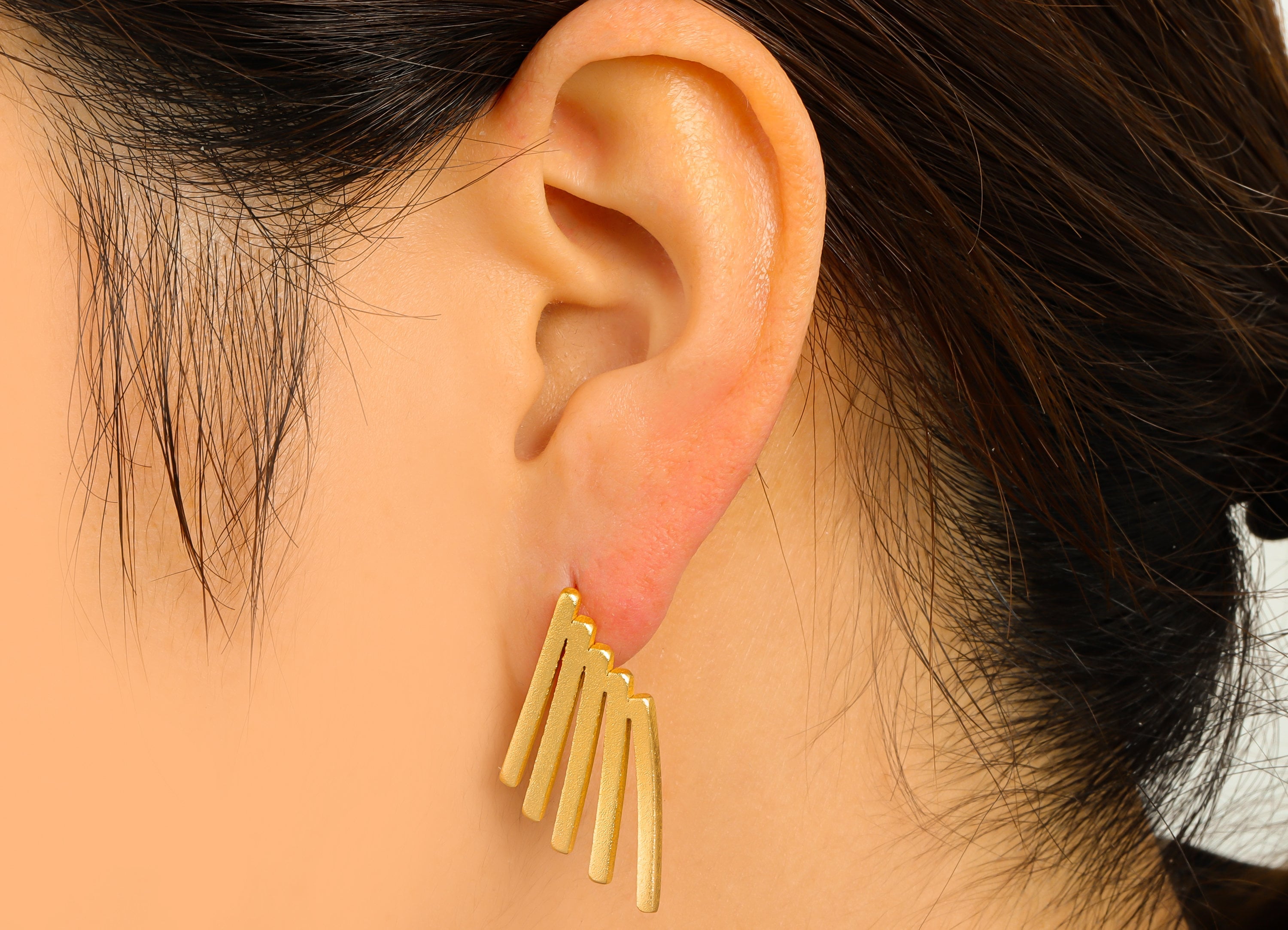 Brass Rectangular Earring Stud - Brass Textured Earring Post - Wing Earring Post -Gold Brass Earring -18k Real Gold plated-30x16x2mm-RGP6631 - DOMEDBAZAAR