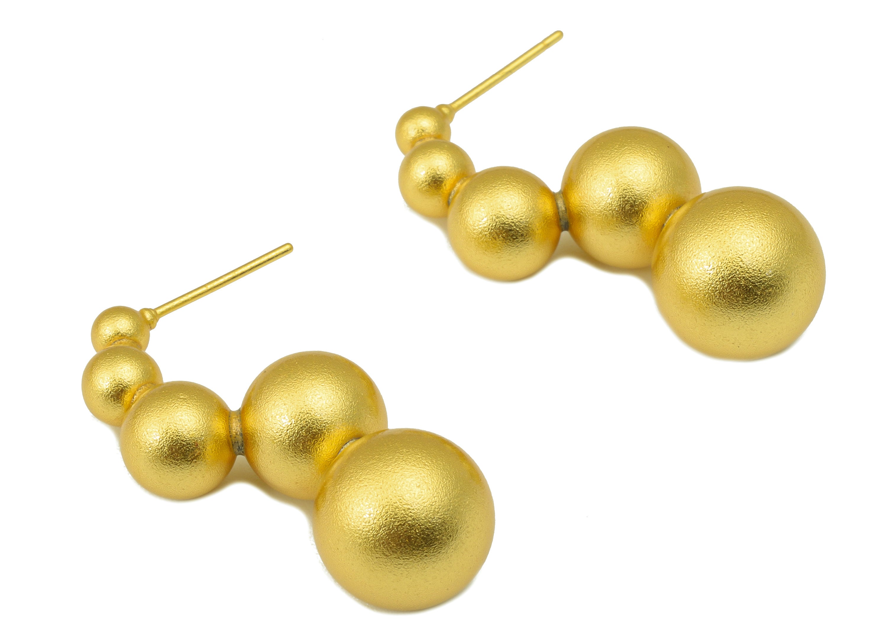 Brass Ball Earring Stud - Brass Textured Bead Earring Post - Matte Gold Frosted Earring Post - 18k Real Gold plated - 34x14x12mm - RGP6629 - DOMEDBAZAAR