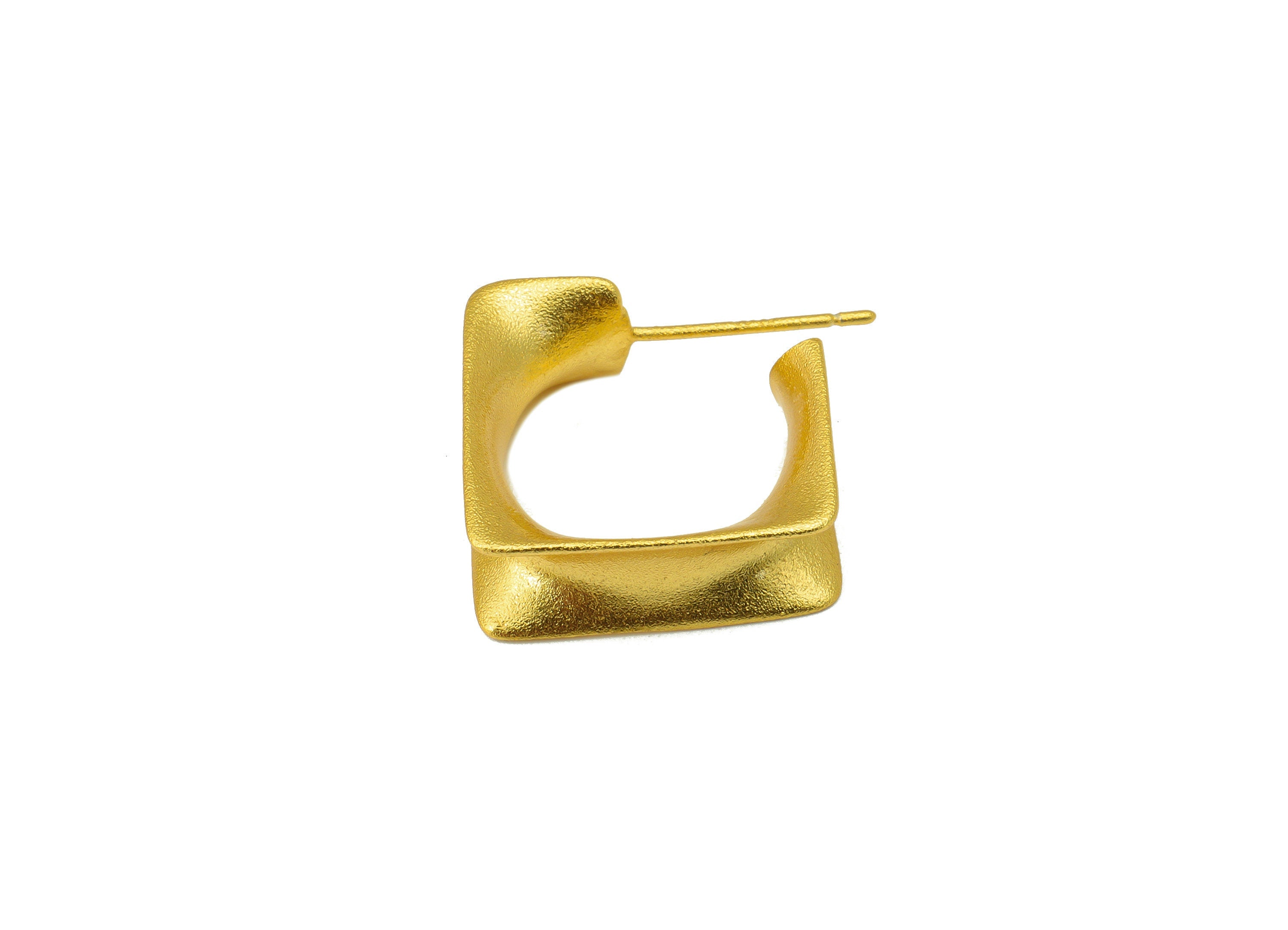 Brass Hoop Square Earring Stud - Brass Cubic Notch Square Earring Post - Frosted Surface - 18k Real Gold plated -18x17x1mm-RGP6632 - DOMEDBAZAAR