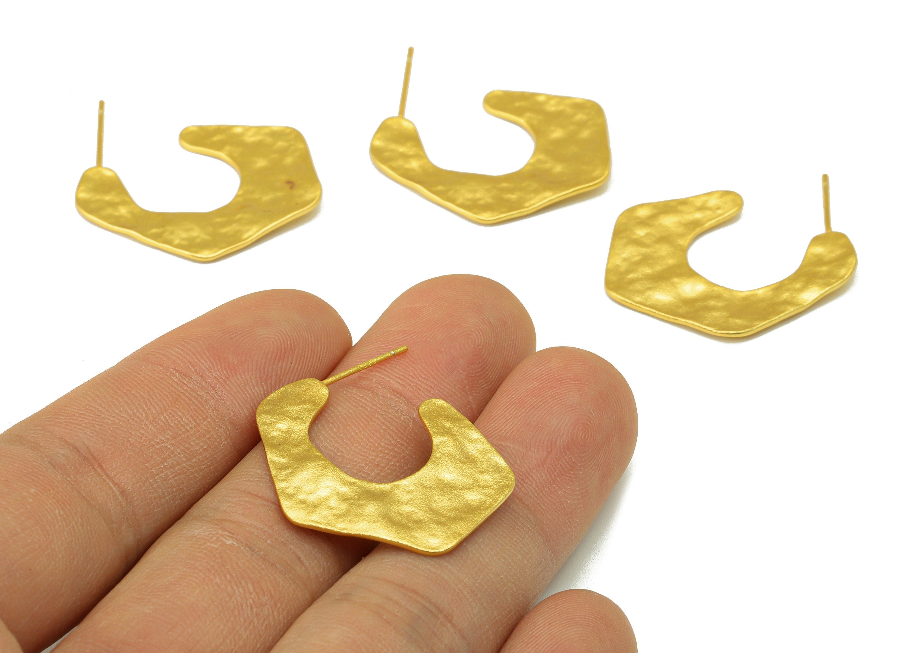 Brass Irregular Earring Stud - Brass Hammered Earring Post - Frosted Surface Earring Post - 18k Real Gold plated -29.54x24.95x 1mm-RGP6633 - DOMEDBAZAAR