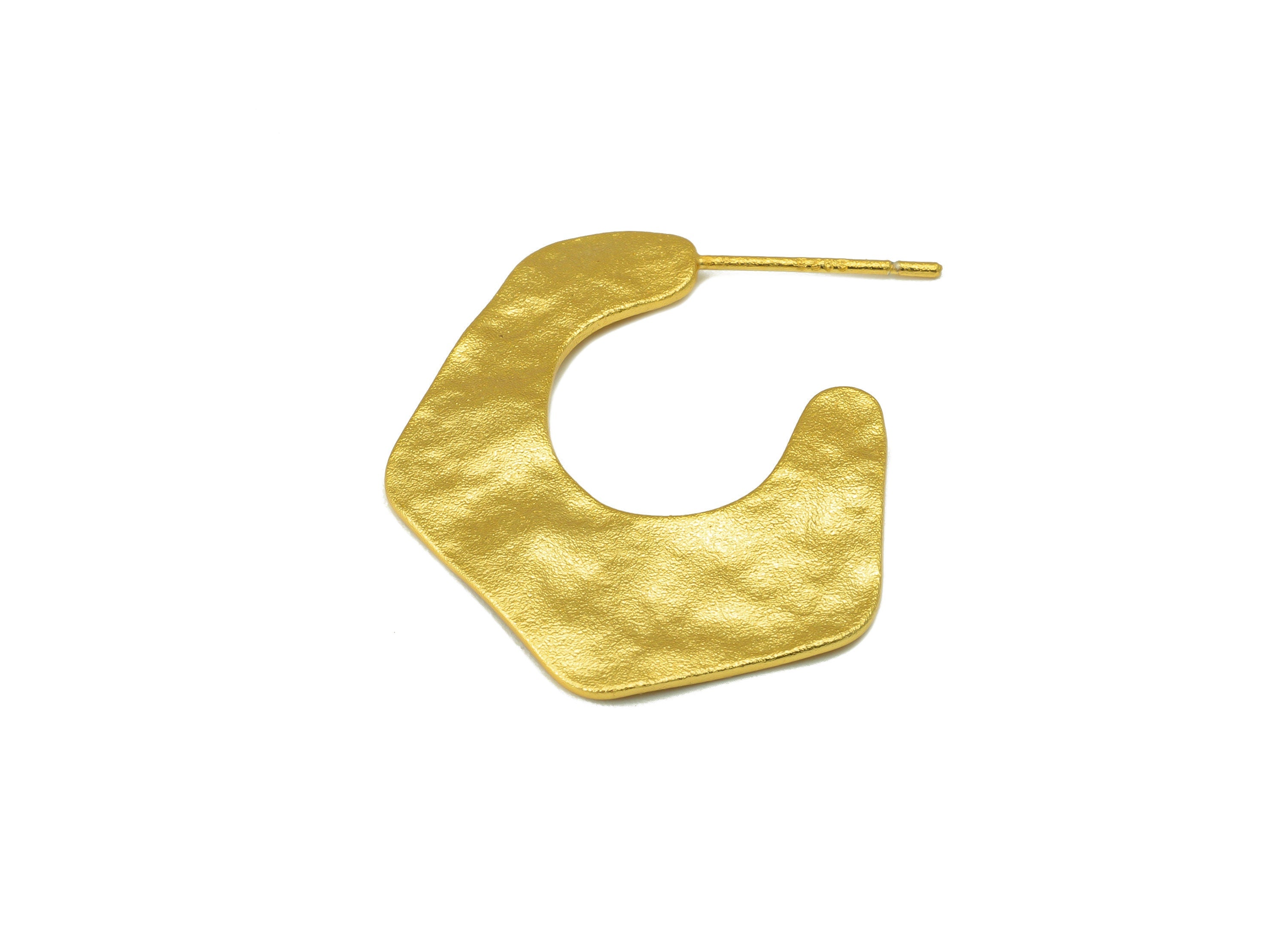 Brass Irregular Earring Stud - Brass Hammered Earring Post - Frosted Surface Earring Post - 18k Real Gold plated -29.54x24.95x 1mm-RGP6633 - DOMEDBAZAAR