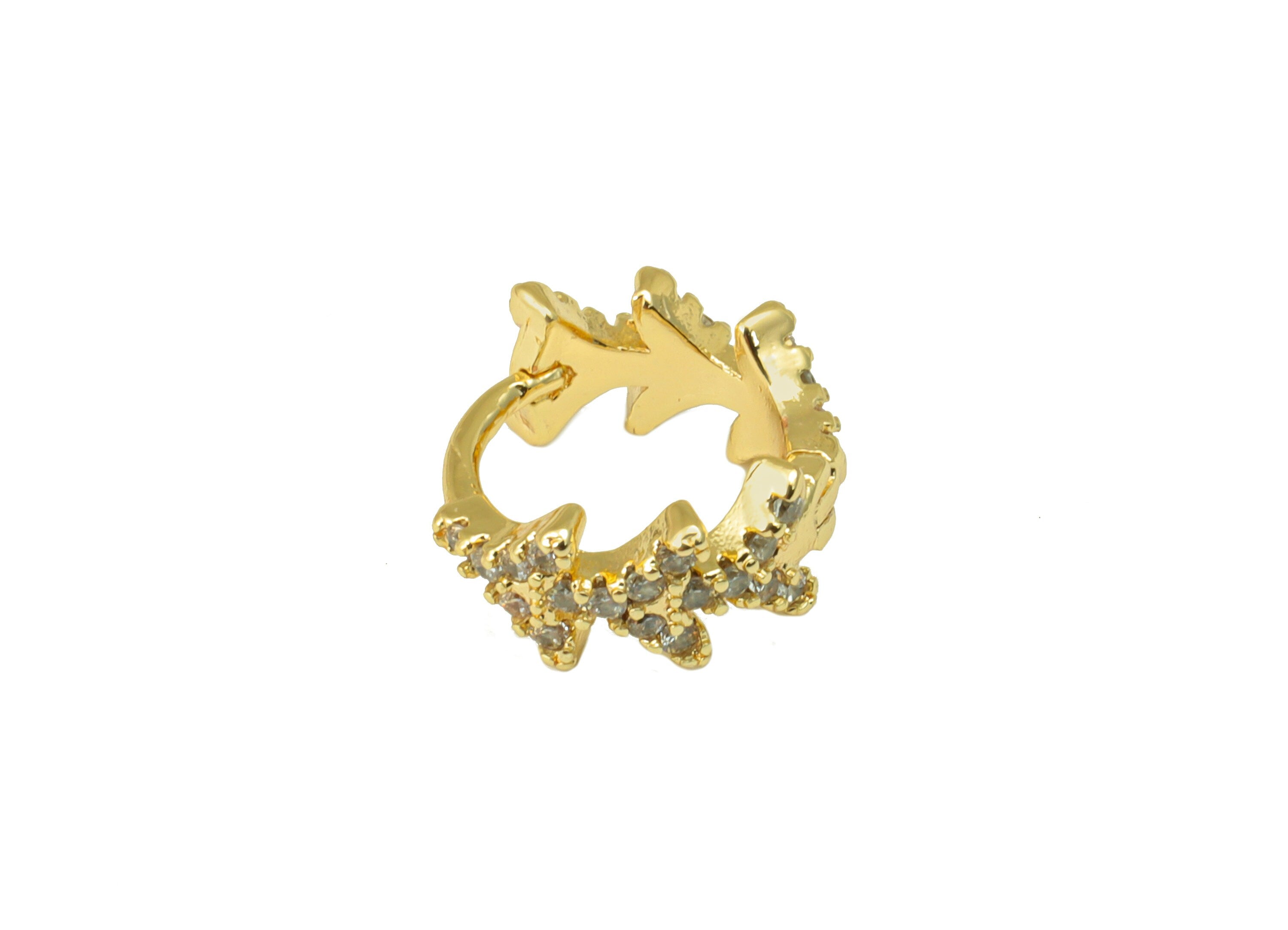 Brass Branch Earring Clasp - Brass CZ Arrow Hoop Clasp - Brass Ring Cubic Zirconia Hoop Clasp - 18K Real Gold Plated - 10x10x1.5mm- RGP6591 - DOMEDBAZAAR