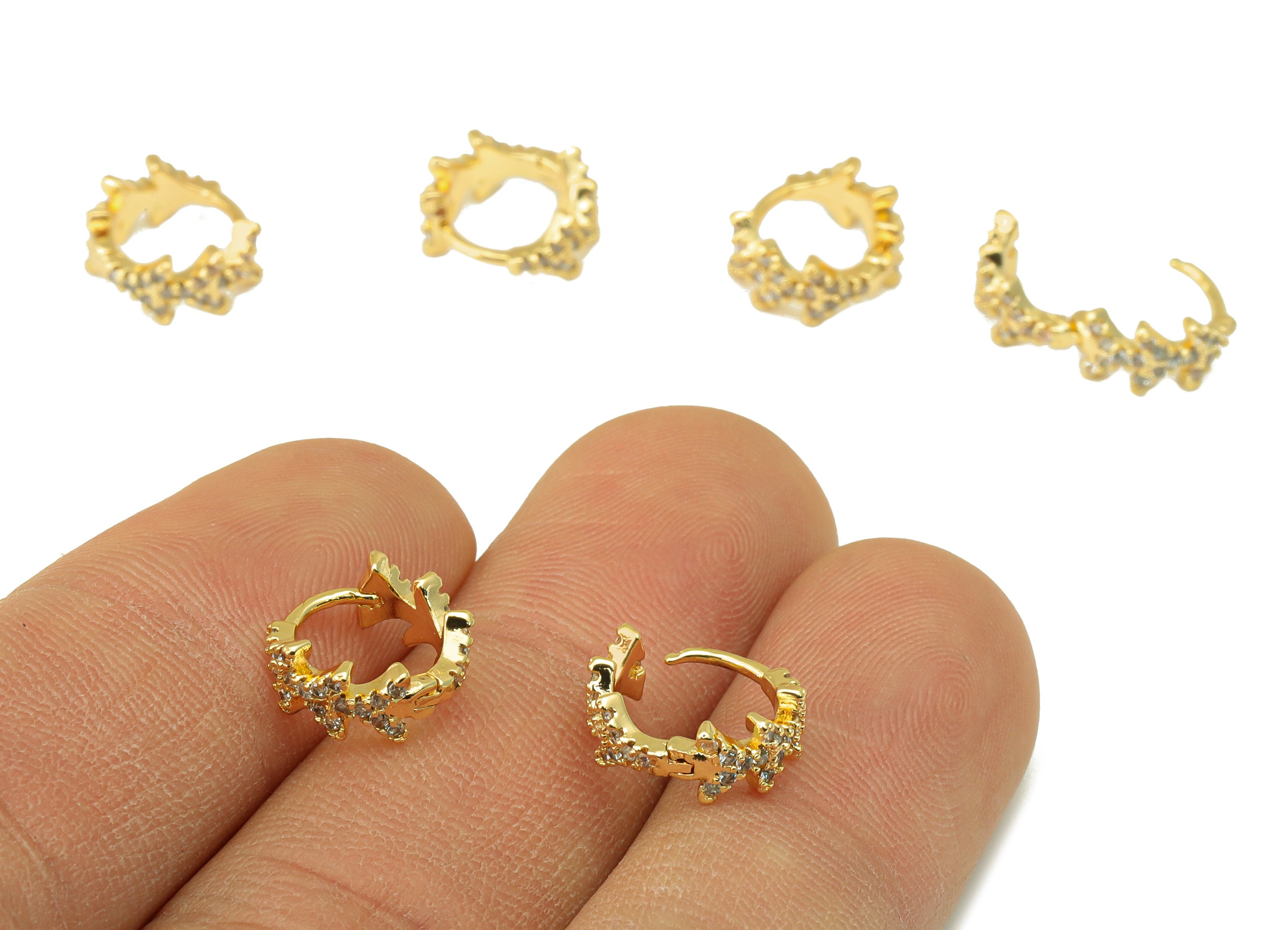 Brass Branch Earring Clasp - Brass CZ Arrow Hoop Clasp - Brass Ring Cubic Zirconia Hoop Clasp - 18K Real Gold Plated - 10x10x1.5mm- RGP6591 - DOMEDBAZAAR
