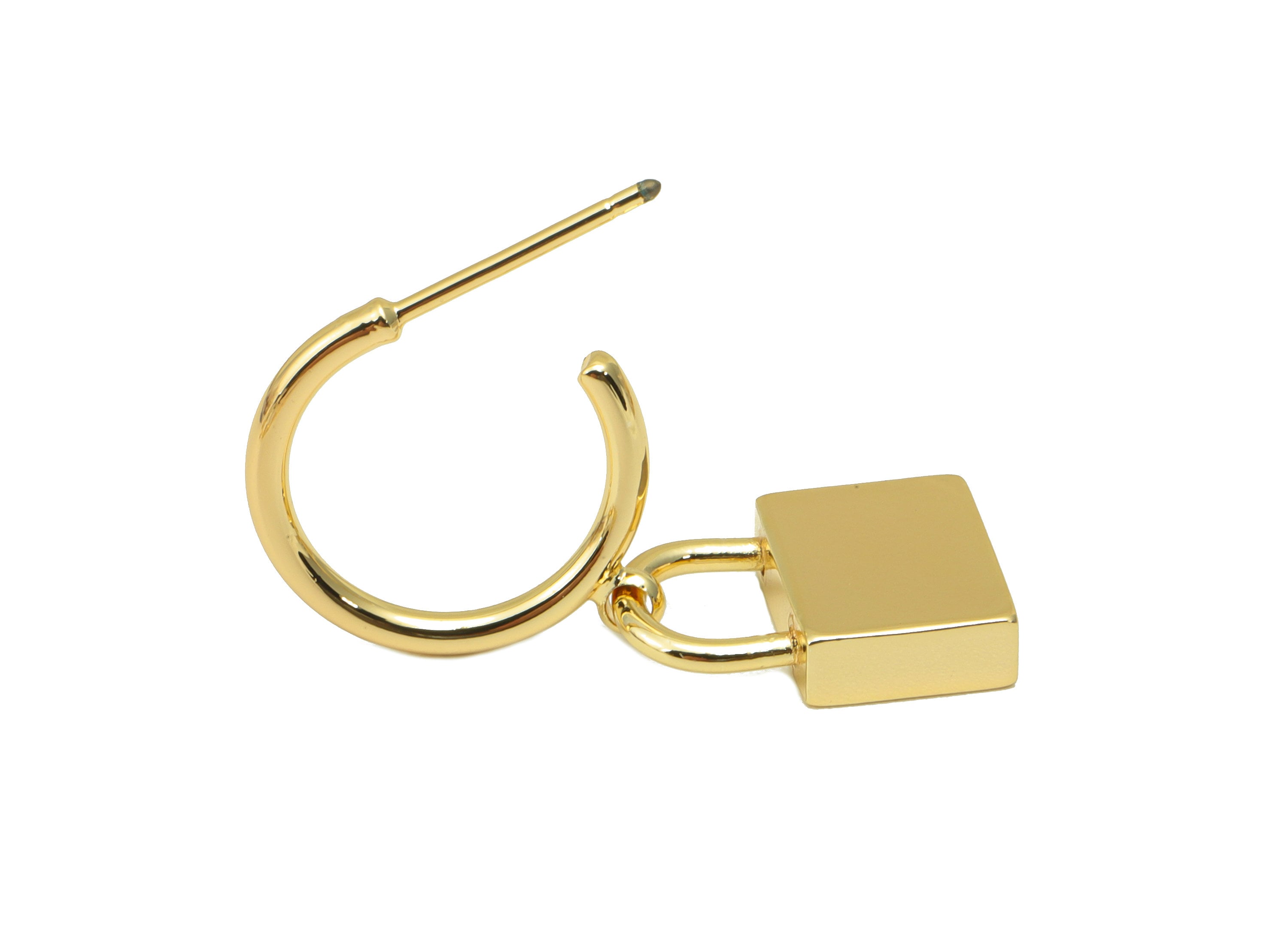 Brass Open Hoop Earring Stud - Brass Lock Earring Post - Gold Lock Earring Post - 18K Real Gold Plated - 29.03 x 21.04 x 3.03mm- RGP6338 - DOMEDBAZAAR