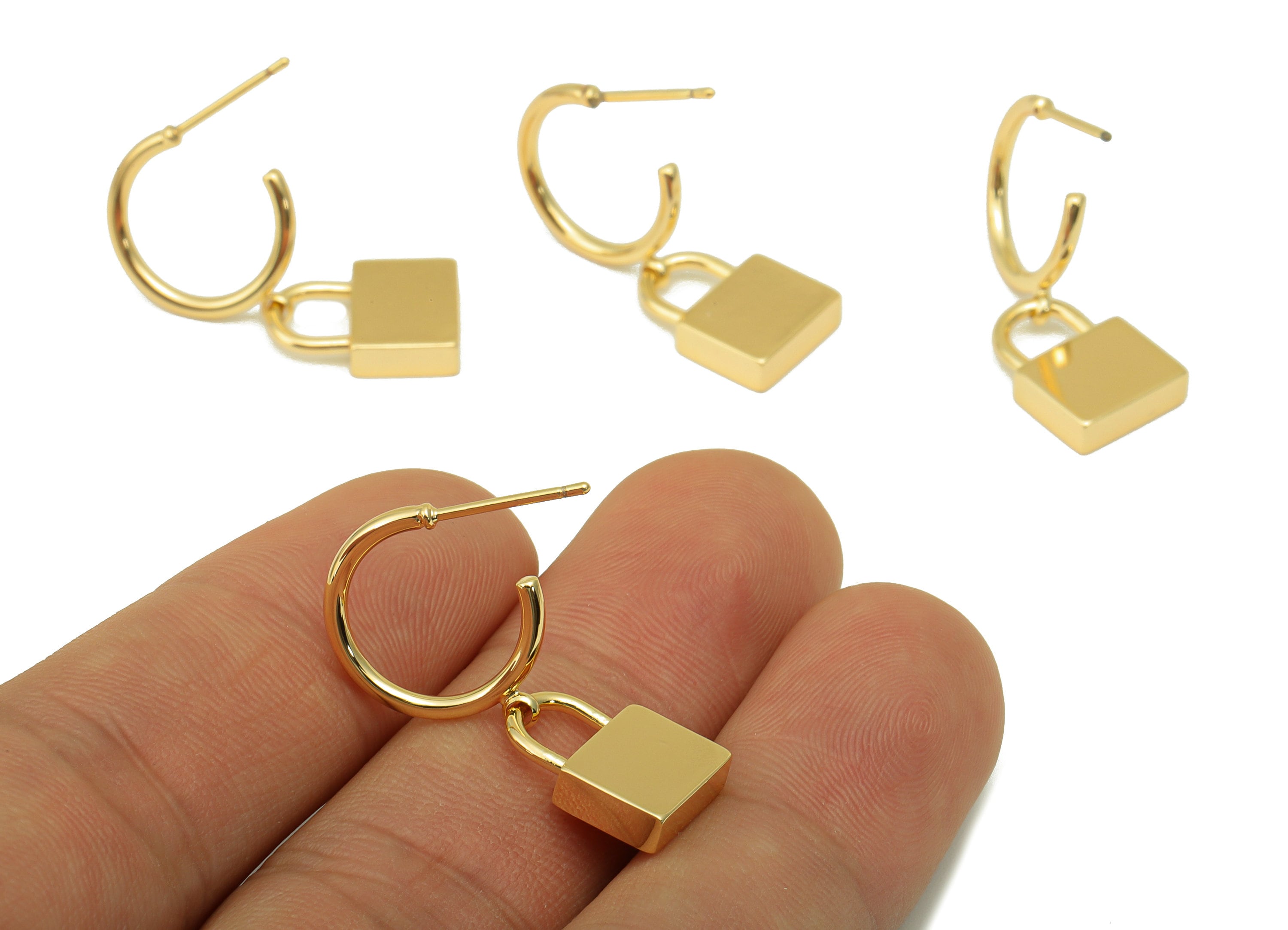 Brass Open Hoop Earring Stud - Brass Lock Earring Post - Gold Lock Earring Post - 18K Real Gold Plated - 29.03 x 21.04 x 3.03mm- RGP6338 - DOMEDBAZAAR