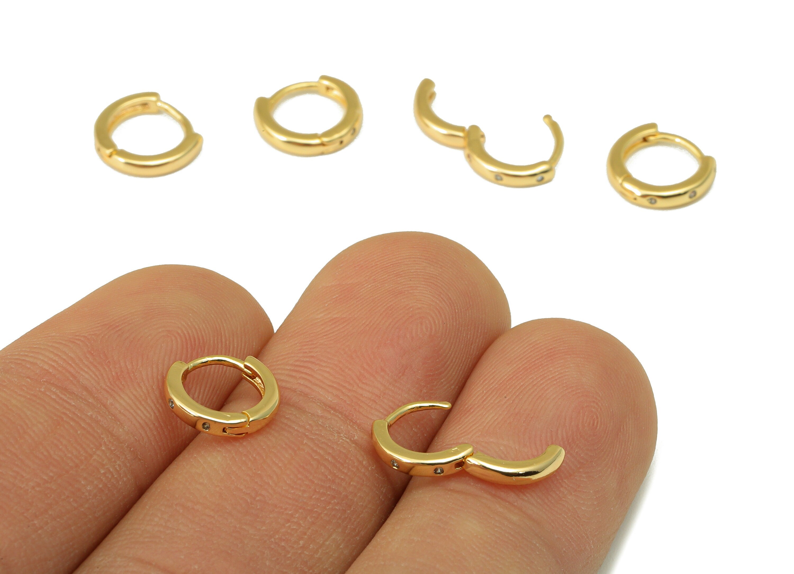 Brass Round Hoop Clasp - Brass Circle Hoop Earring Clasp - Ring Cubic Zircon Hoop Clasp - 18K Real Gold Plated - 9.46x8.6x1.82mm- RGP6619 - DOMEDBAZAAR