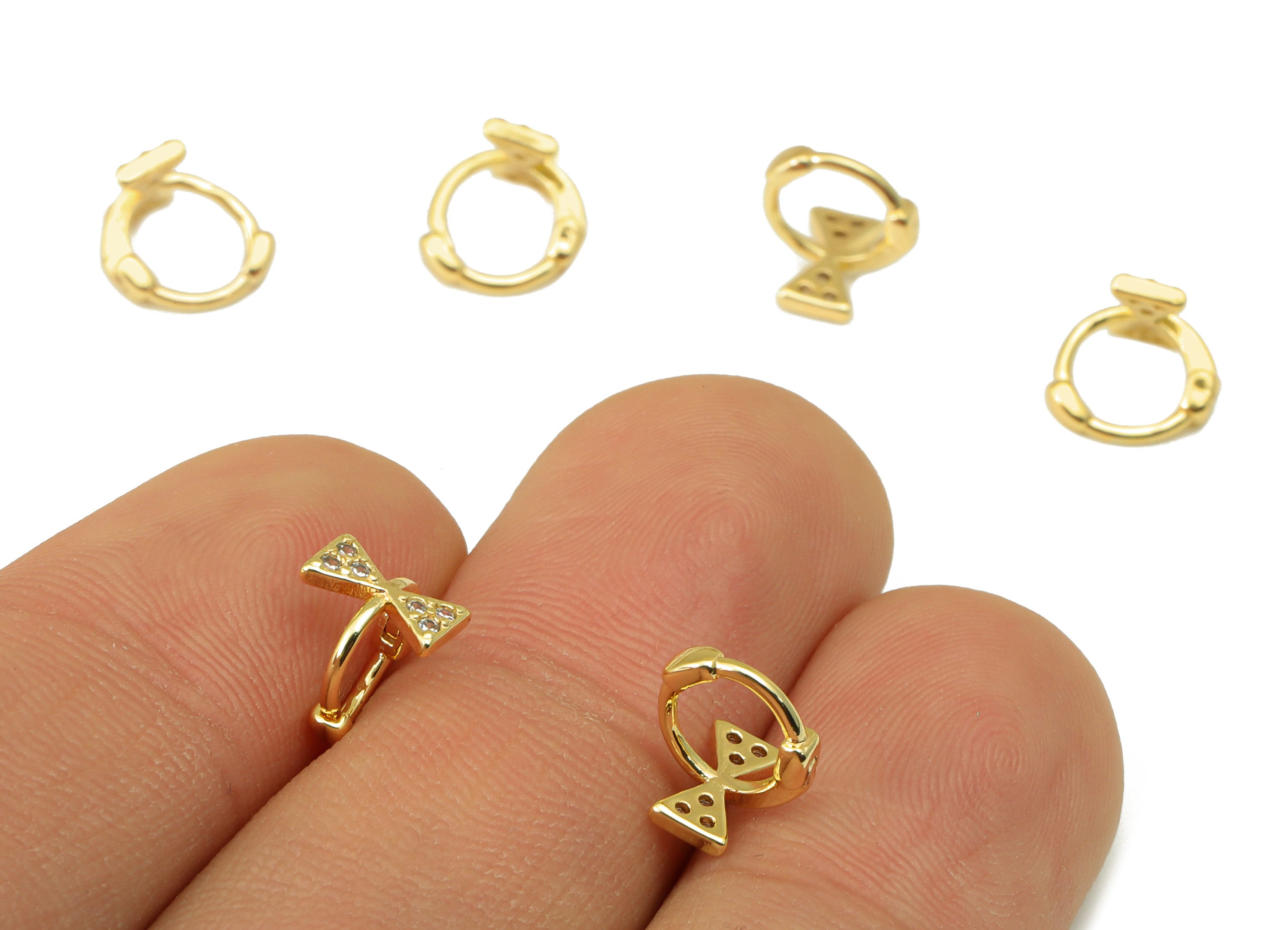 Brass Butterfly Hoop Clasp - Butterfly Bow Hoop Clasp - Ring Cubic Zirconia Clasp - Bowtie Earring -18K Real Gold Plated - 8x8x1mm- RGP6612 - DOMEDBAZAAR