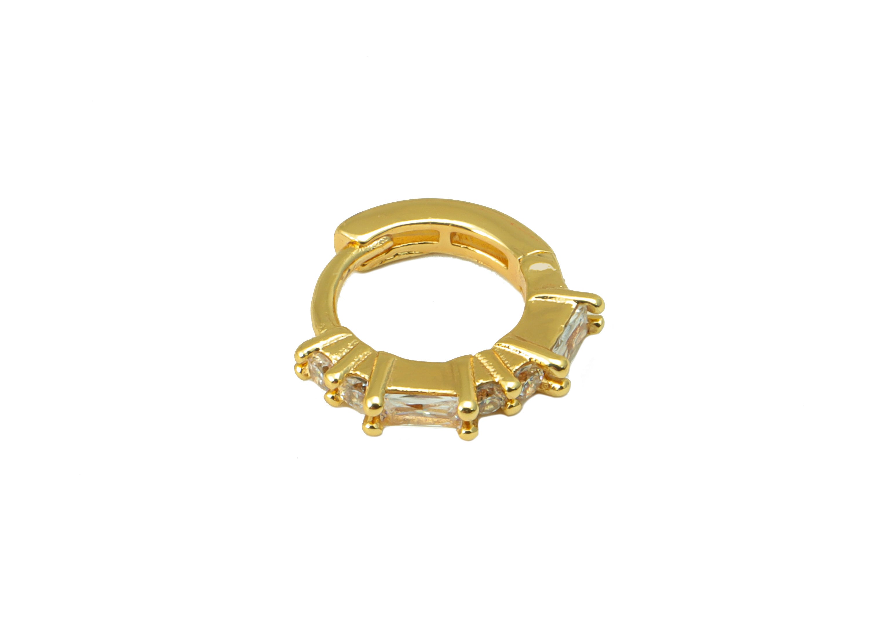 Brass Crown Hoop Clasp - Brass Emerald Huggie Earring Clasp - Mini Ring Cubic Zirconia Clasp - 18K Real Gold Plated -12x10.9x2.1mm- RGP6616 - DOMEDBAZAAR