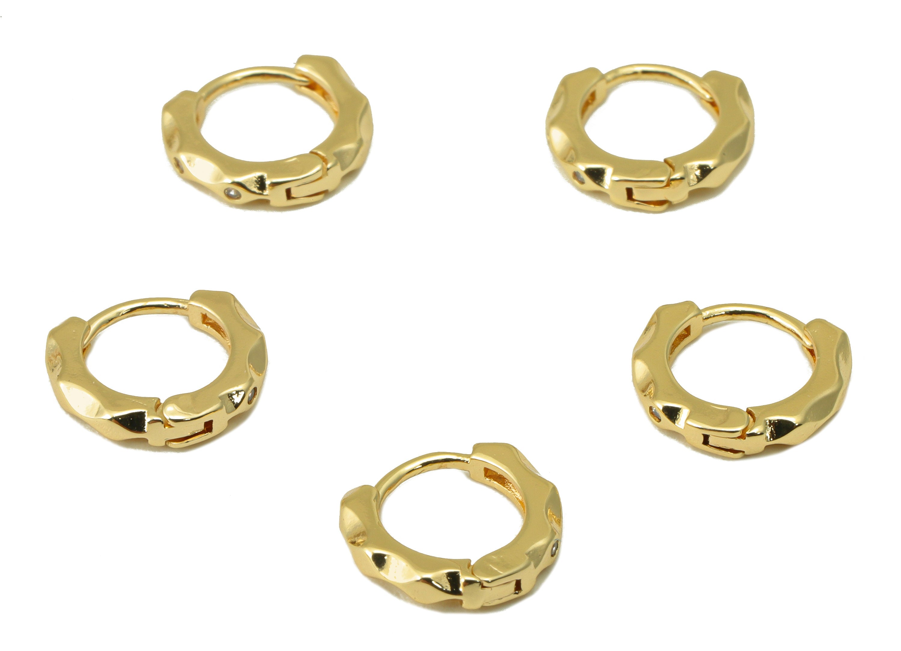 Brass Round Hoop Clasp - Brass Textured Huggie Earring Clasp - Mini Ring Cubic Zirconia Clasp - 18K Real Gold Plated - 10x9x1.9mm- RGP6618 - DOMEDBAZAAR