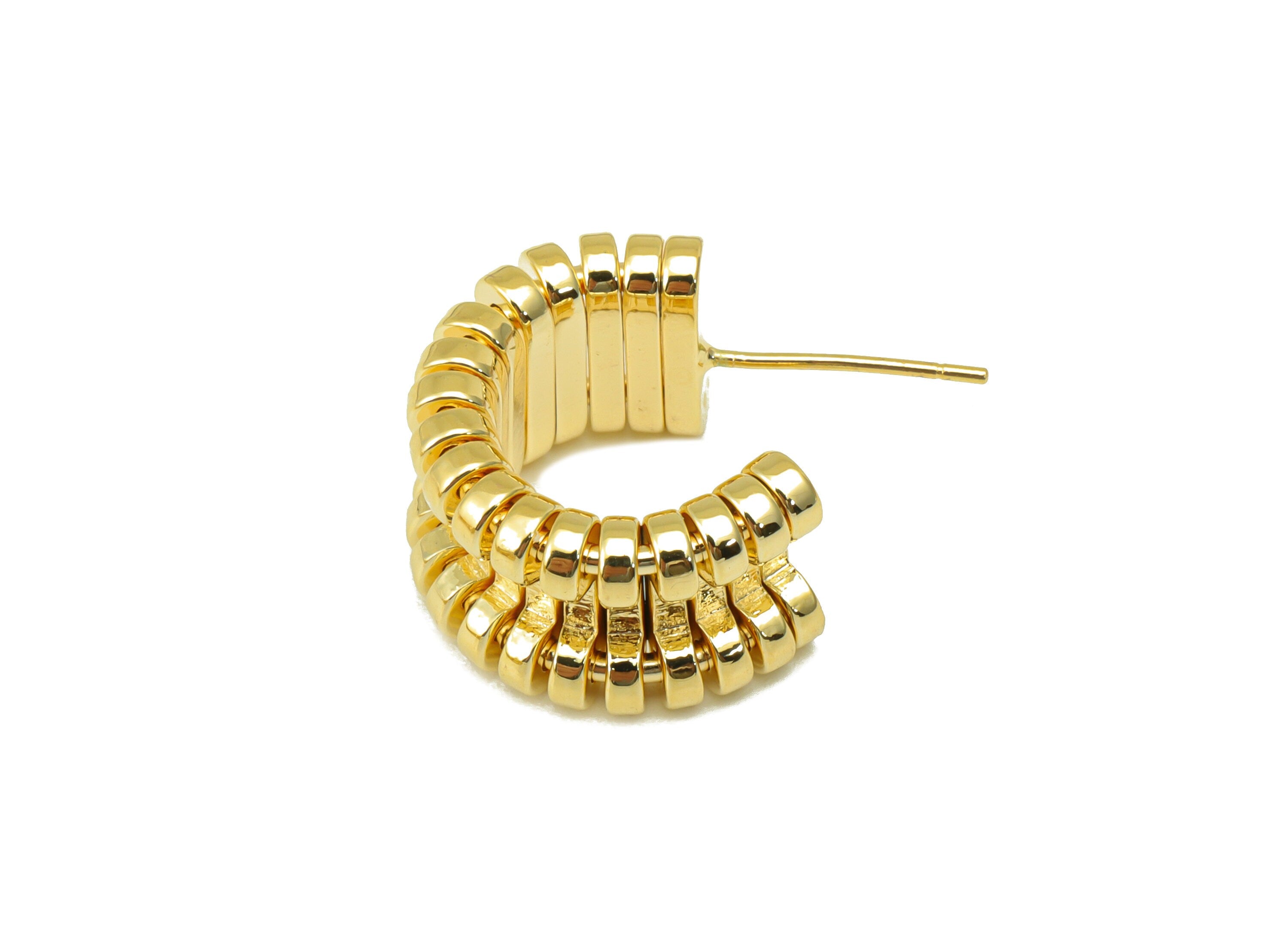 Brass Open Hoop Earring Stud - Brass Thick Earring Post - Cubic Zirconia Hoop Track Earring Post - 18K Real Gold Plated - 25x15x3mm- RGP6337 - DOMEDBAZAAR