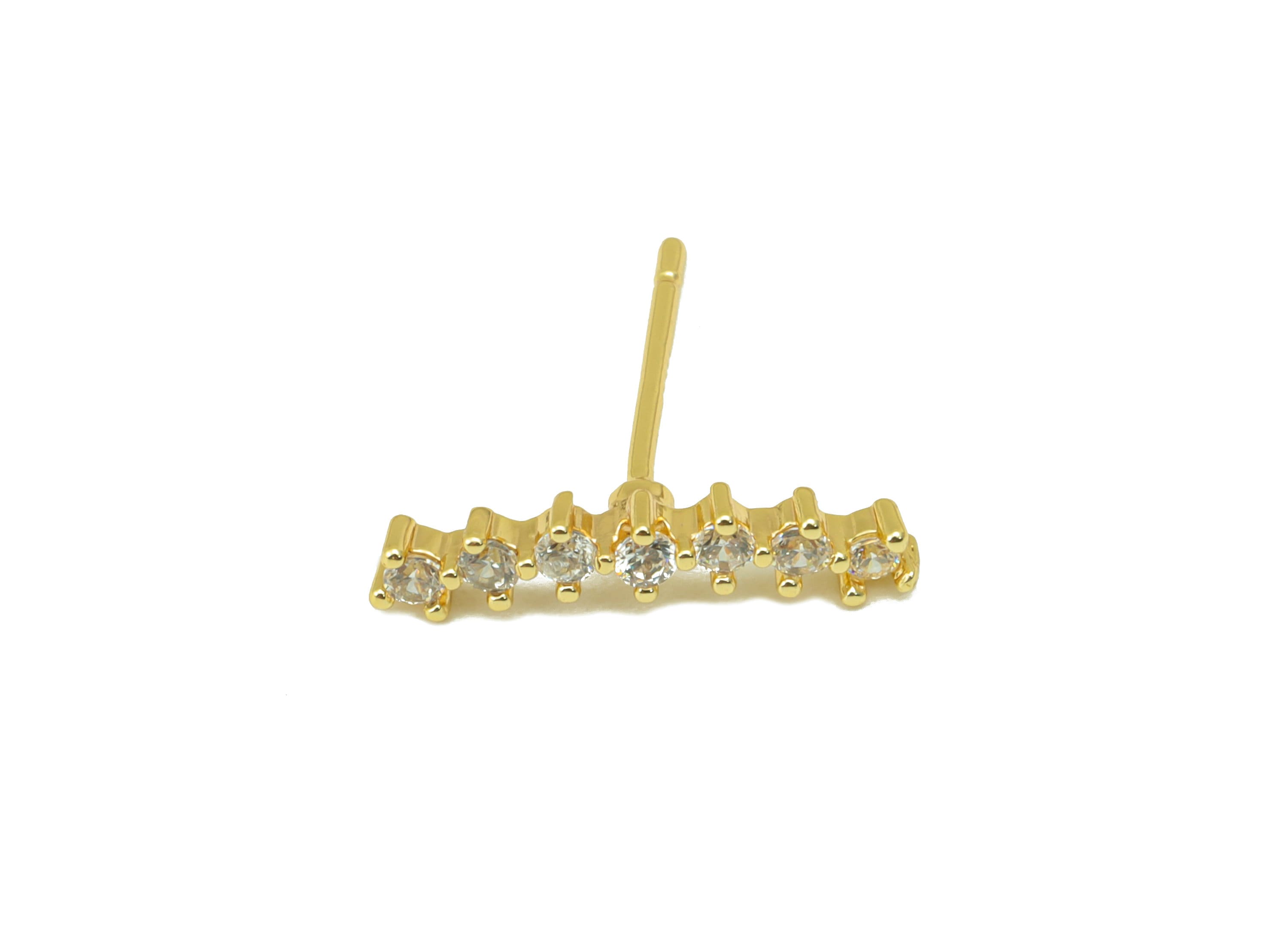 Brass Beads Earring Stud - Brass Bar CZ Earring Post - Cubic Zirconia Earring Post - 18K Real Gold Plated - 14.67x14x 2.02mm- RGP6311 - DOMEDBAZAAR