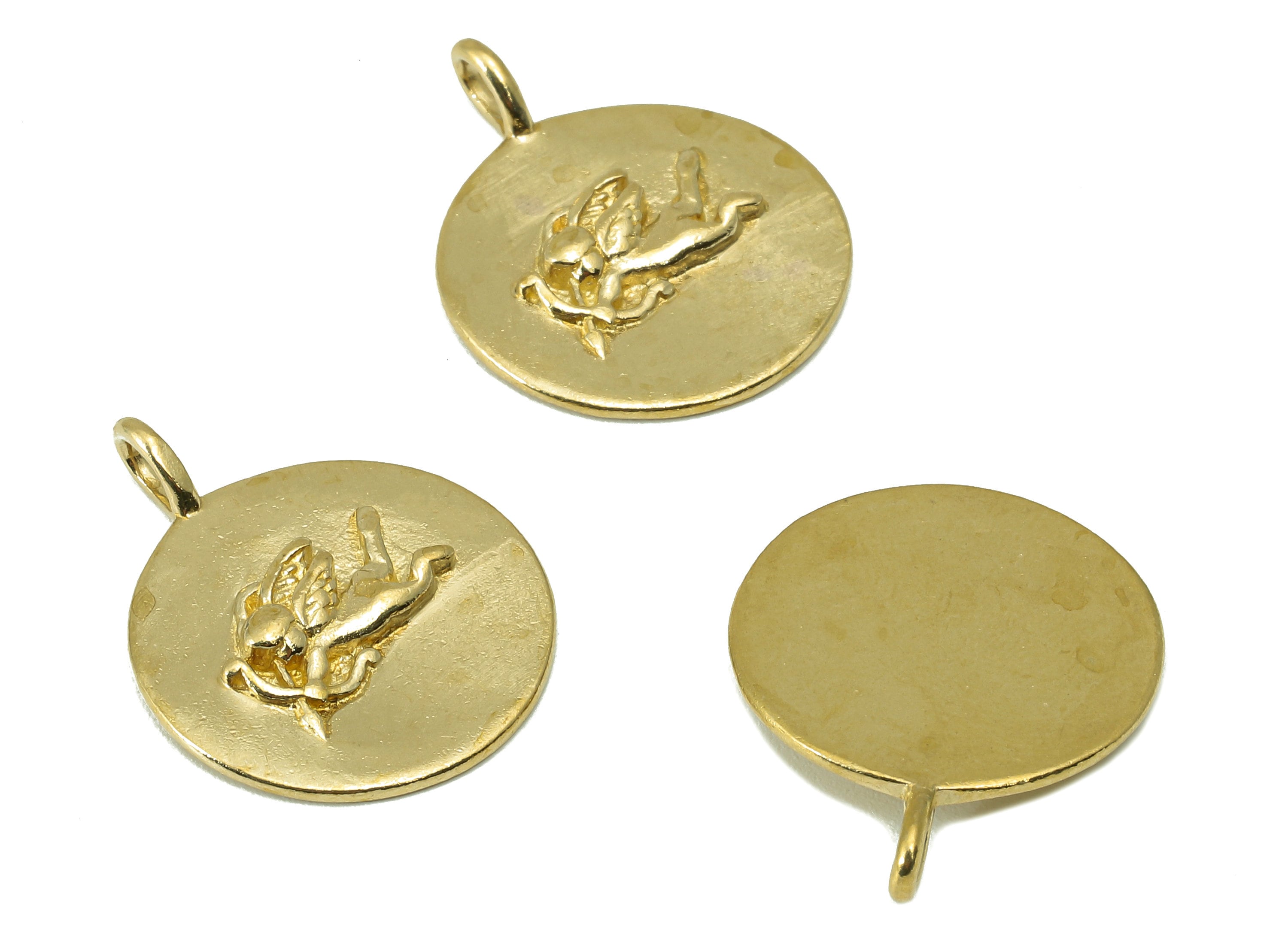 Raw Brass Arrow Love Earring Charm - Brass Cupid Round Charm - Brass Arrow Love Pendant - For Necklace -23.32x18.52x2.55mm - PP8322 - DOMEDBAZAAR