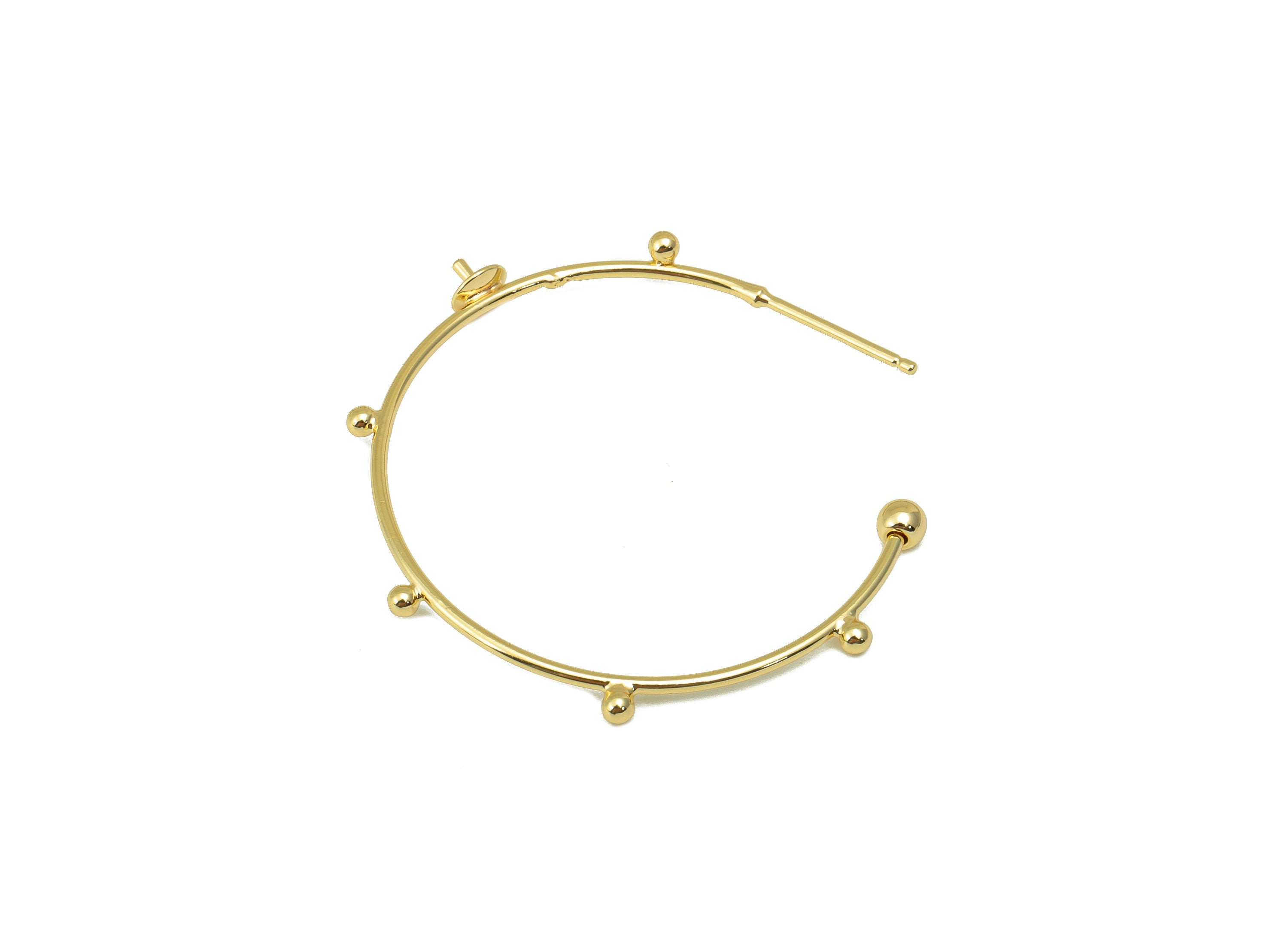 Brass Open Circle Earrings Stud - Brass Bead Ring Earring Post - Open Hoop Earring Wire - 18K Real Gold Plated - 34x35.17x 1.03mm- RGP6378 - DOMEDBAZAAR