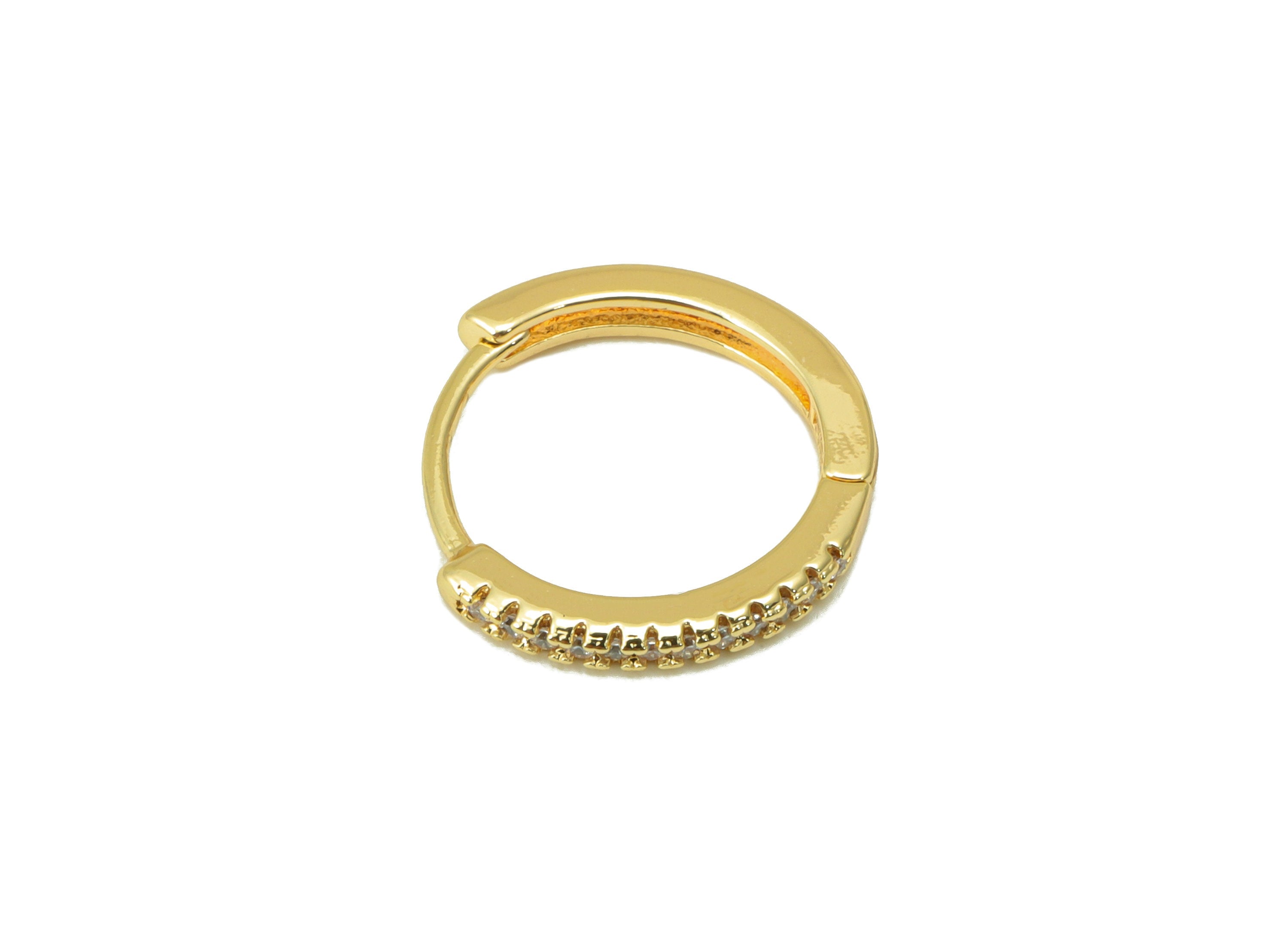 Brass Round Clasp - Brass CZ Huggie Hoop Clasp - Cubic Zirconia Circle Hoop Clasp - 18K Real Gold Plated - 14.76x13.52x2.03mm- RGP6381 - DOMEDBAZAAR