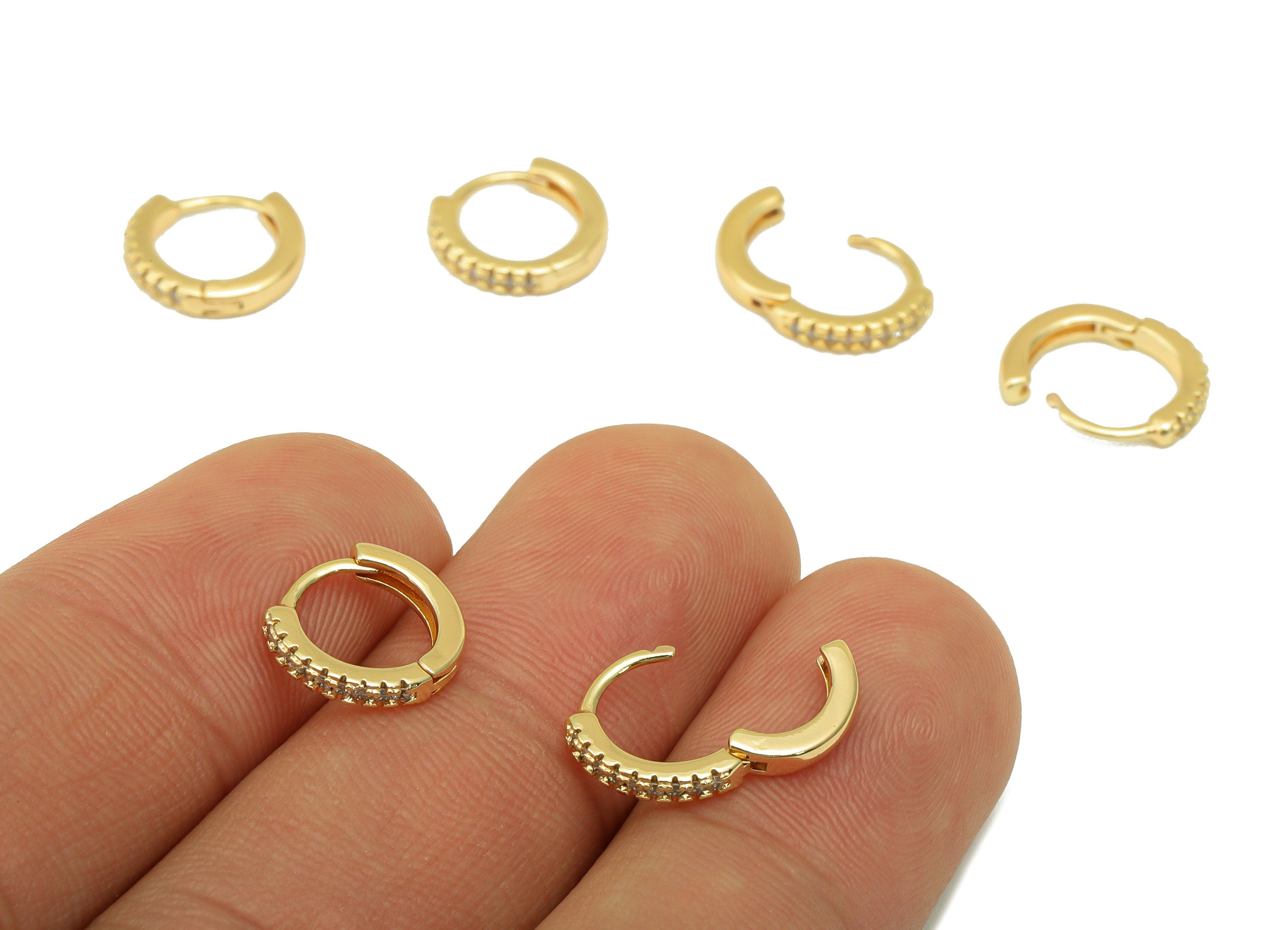 Brass Round Clasp - Brass CZ Huggie Hoop Clasp - Cubic Zirconia Circle Hoop Clasp - 18K Real Gold Plated - 10.8x10.05x1.84mm- RGP6383 - DOMEDBAZAAR