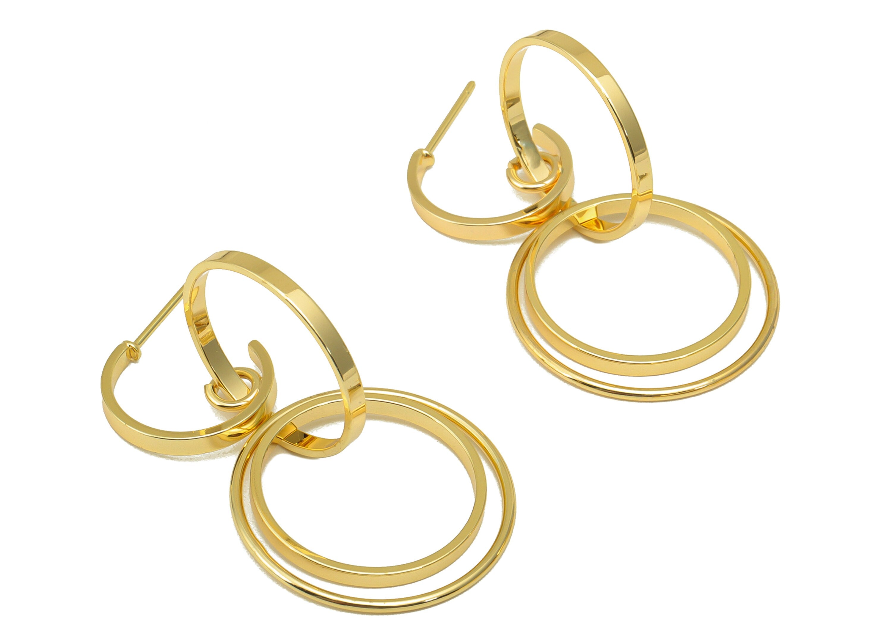 Brass Open Hoop Earring Stud - Brass Hanging Circle Earring Post - Circle Link Earring Post - 18K Real Gold Plated - 52x24 x 1.09mm- RGP6262 - DOMEDBAZAAR