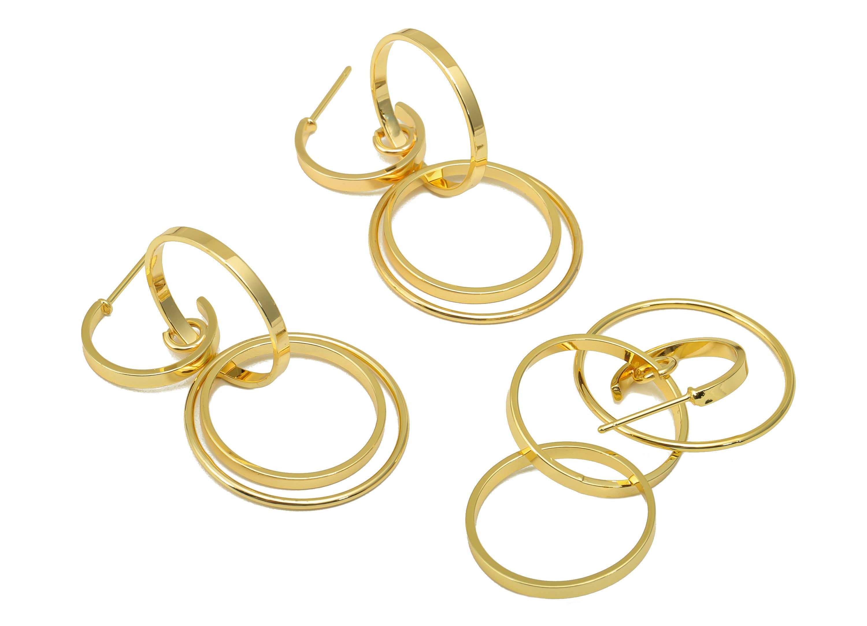 Brass Open Hoop Earring Stud - Brass Hanging Circle Earring Post - Circle Link Earring Post - 18K Real Gold Plated - 52x24 x 1.09mm- RGP6262 - DOMEDBAZAAR